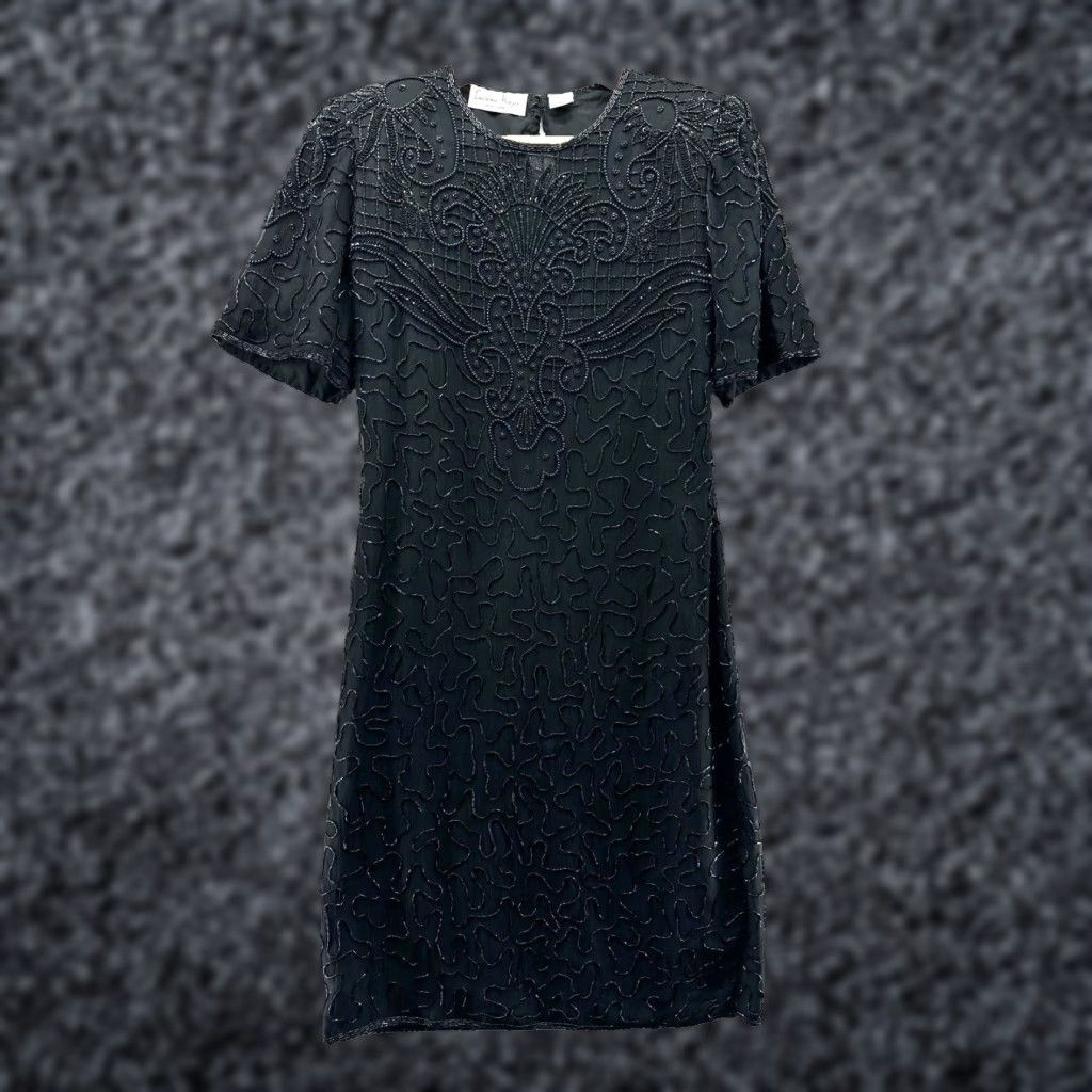 Vintage VINTAGE Laurence Kazar Dress Sheath Black Silk Beaded Formal Knee  Length Medium Women's 90s | Grailed