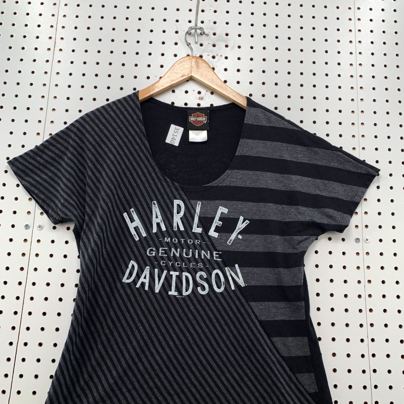 Harley Davidson Harley-Davidson Womens Large Motorcycle Top Black Gray Striped Long Sleeve T-Shirt 16x26 Size L / US 10 / IT 46 - 3 Thumbnail