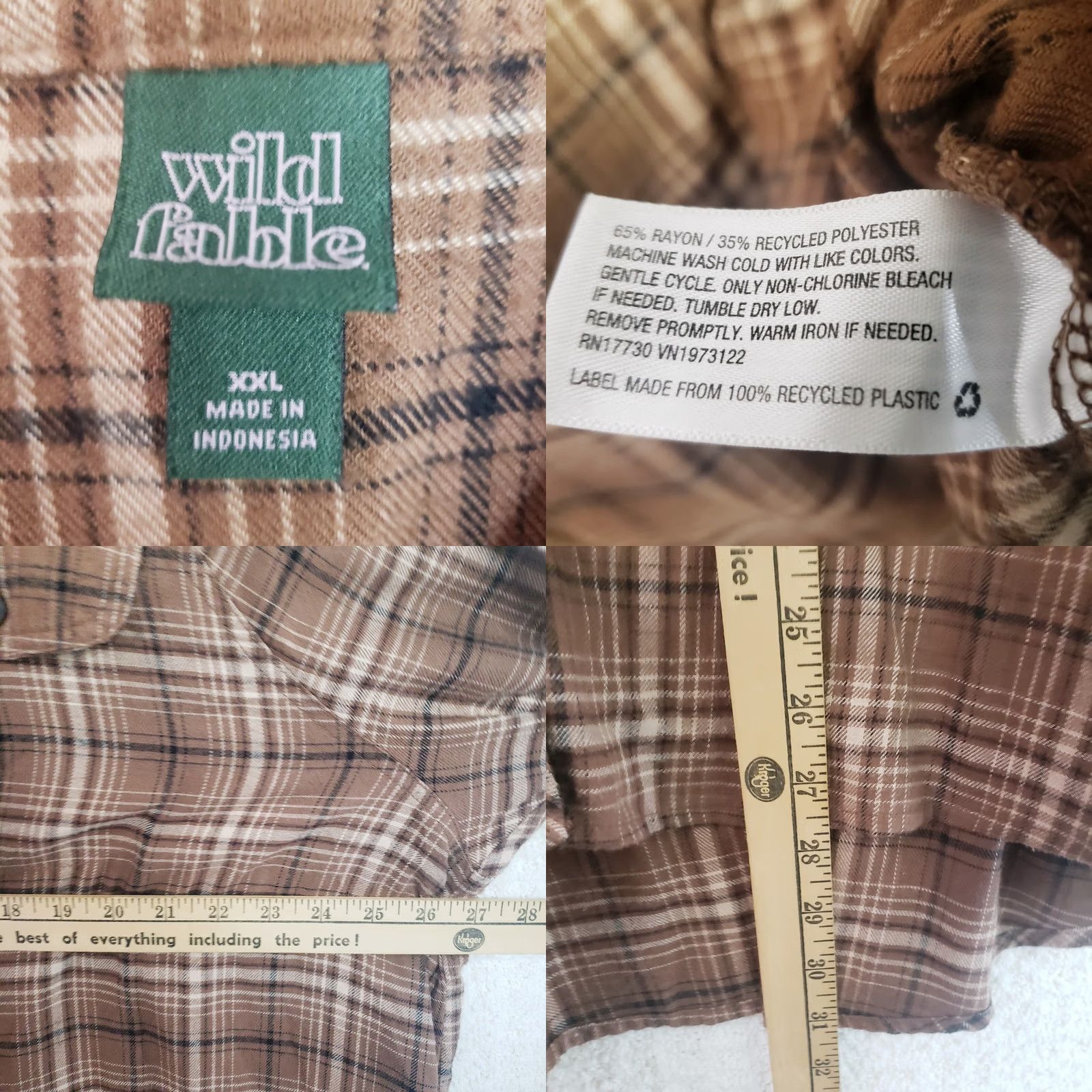 Vintage Wild Fable Women's Brown Plaid Long Sleeve Button Up Flannel Shirt XXL Polyester Rayon Size XXL / US 16-18 / IT 52-54 - 8 Thumbnail