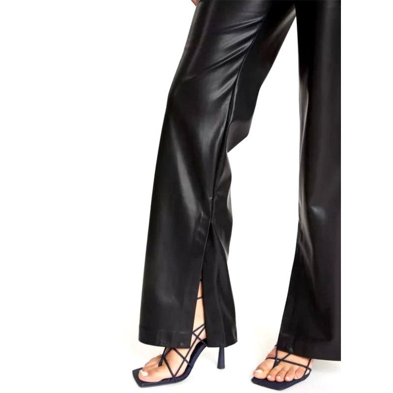 Tanya Taylor Tanya Taylor Adler Faux Leather Pants Bottom Slits Black 18 Size 40" / US 18 - 6 Thumbnail