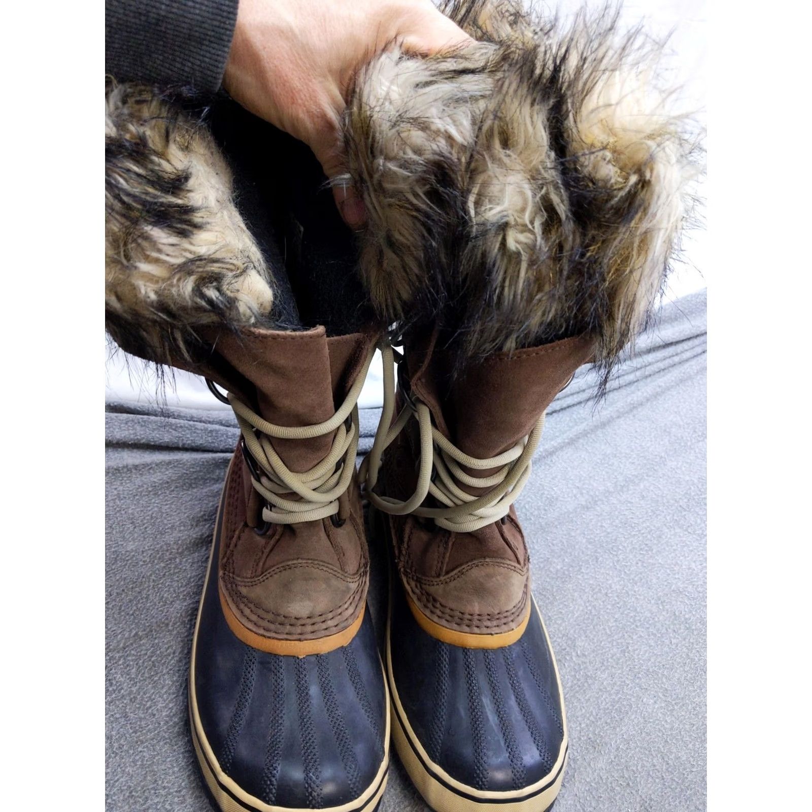 SOREL Sorel Womens Snow Boots Joan Of Arctic NL1540-256 Brown Suede Faux Fur Waterproof 9/40 Mid-Calf Lace Up Boots Womens Vintage: No Size US 9 / IT 39 - 4 Thumbnail