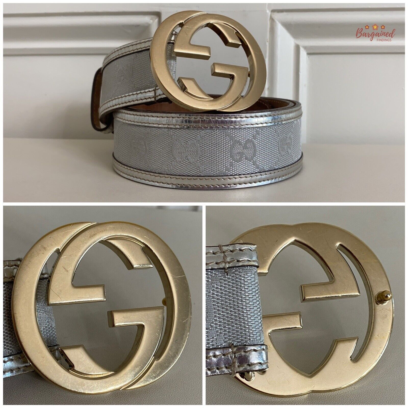 Gucci Gucci Monogram Canvas Leather GOLD Interlocking Buckle Belt Size 32 - 9 Thumbnail