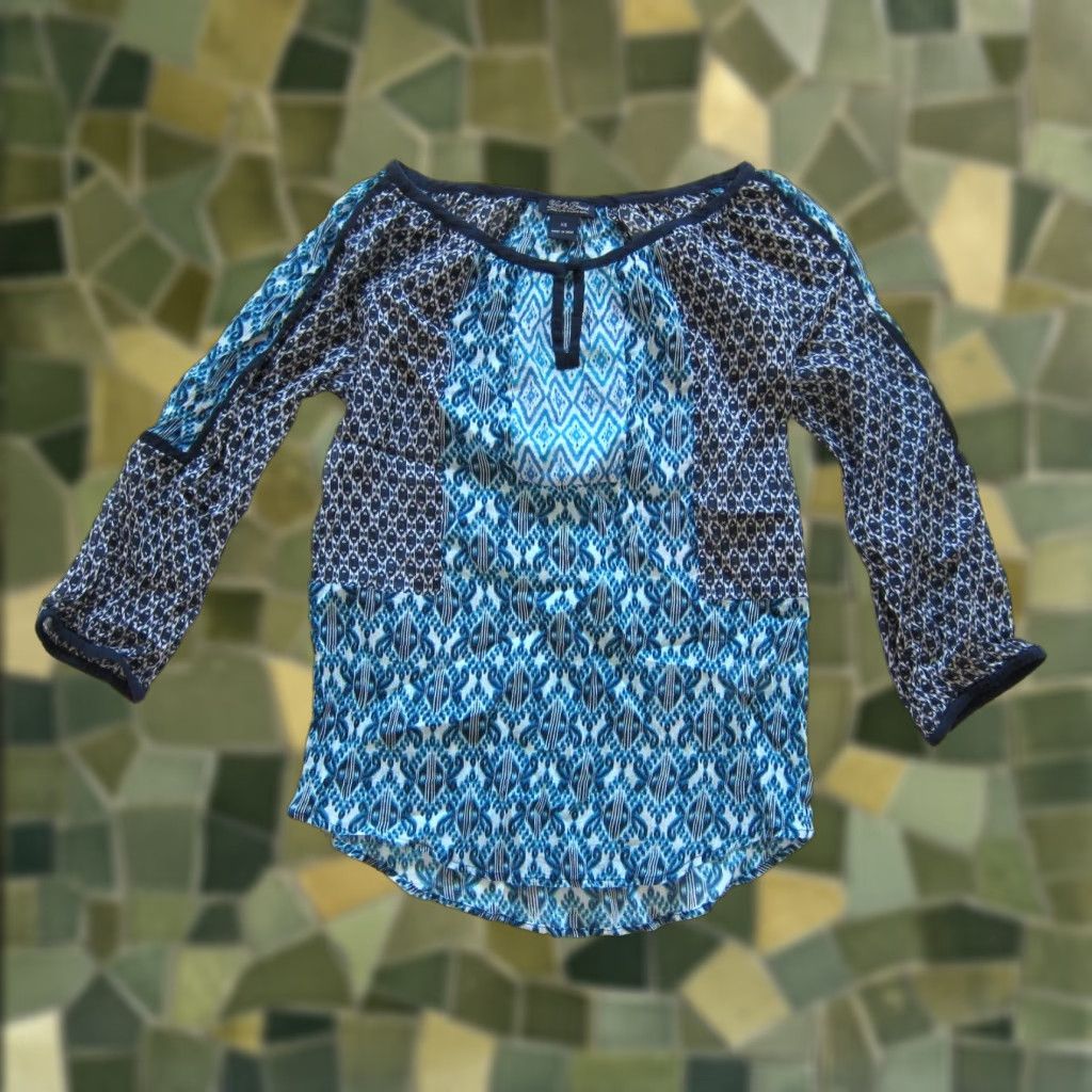 Lucky Brand Lucky Brand Blue Batik 100% Cotton Gauze Blouse 3/4 Sleeve Tunic XS Women Batik Peasant Shirt Size XS / US 0-2 / IT 36-38 - 1 Thumbnail