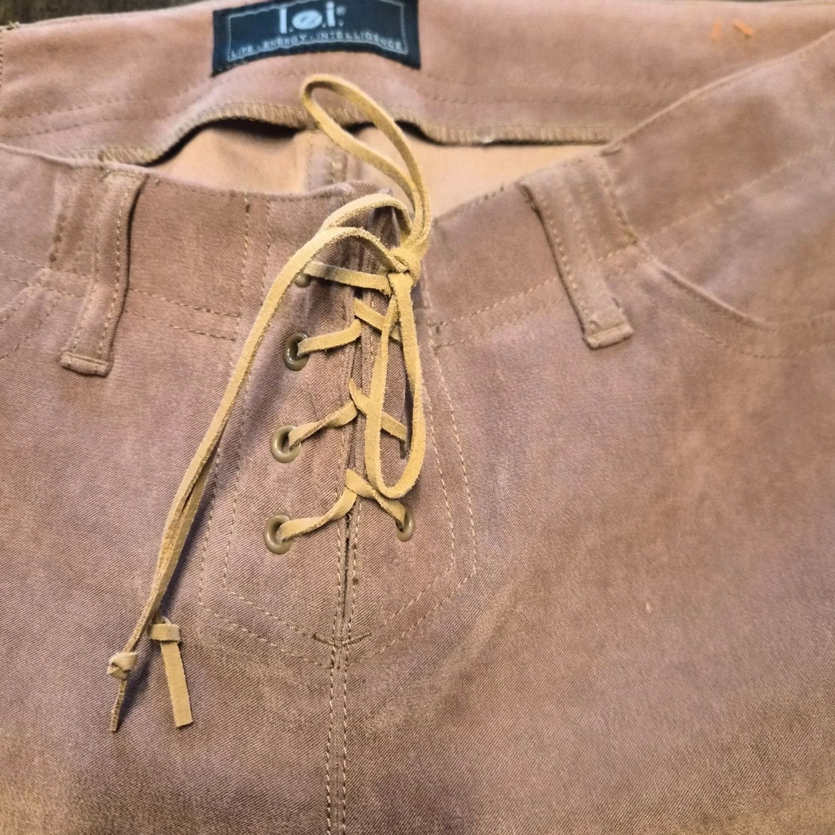 Vintage VINTAGE LEI Y2K Women’s Juniors Brown Lace Up Flare Pants Size 13 Stretch G132 Pants Mens?? Size 34" / US 12 / IT 48 - 3 Thumbnail