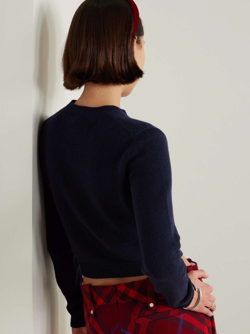 Gucci o1la5ras0526 Wool Cashmere Jumper With Embroidery in Navy Size XL / US 12-14 / IT 48-50 - 4 Thumbnail