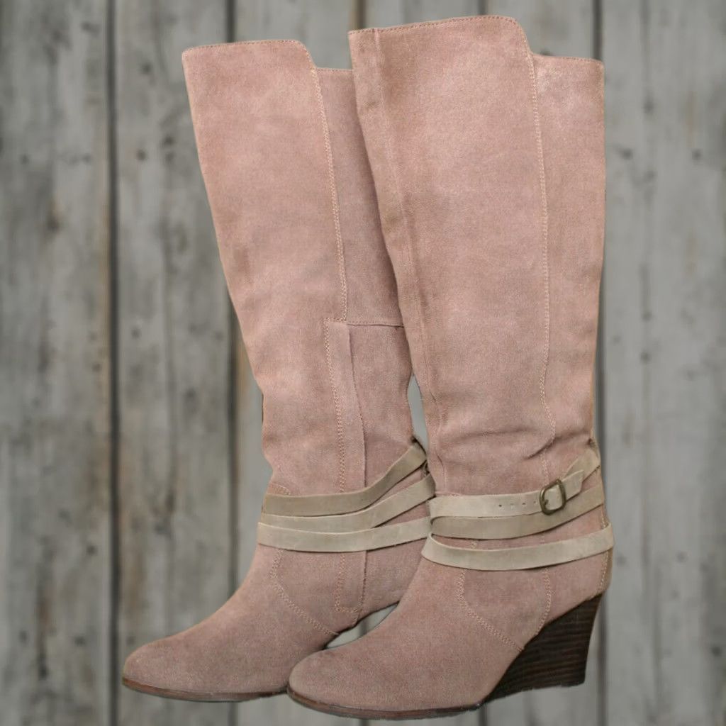 Vintage EMU Tarlo Brown Suede Knee-High Wedge Heel Boots Sz. 9 18" Tall Pull On Zip Women Size US 9 / IT 39 - 1 Thumbnail