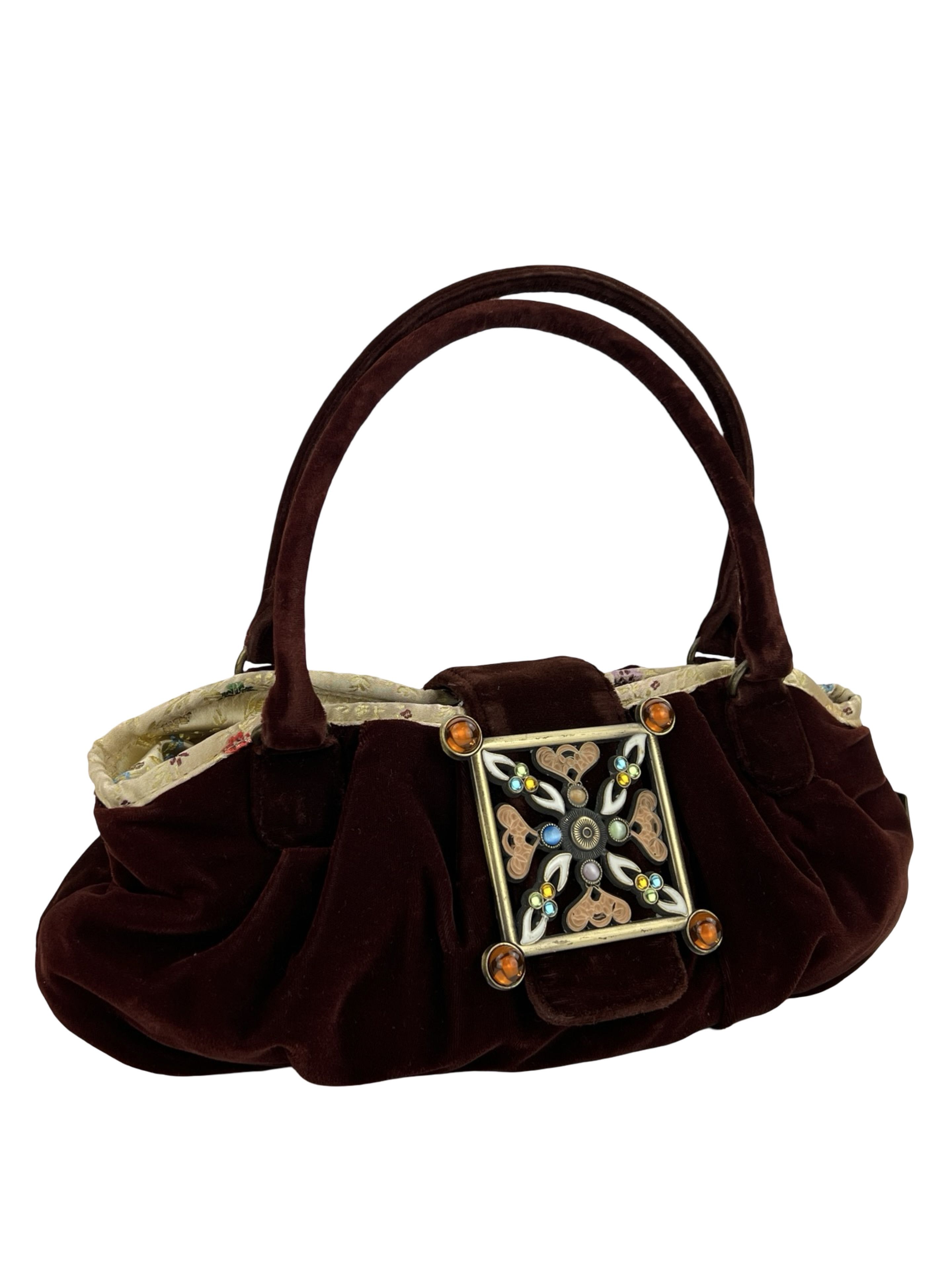 Beauty Beast x Hysteric Glamour Y2K Beautiful Brown Velour Top Handle Bag Rhinestones Clasp, Women's