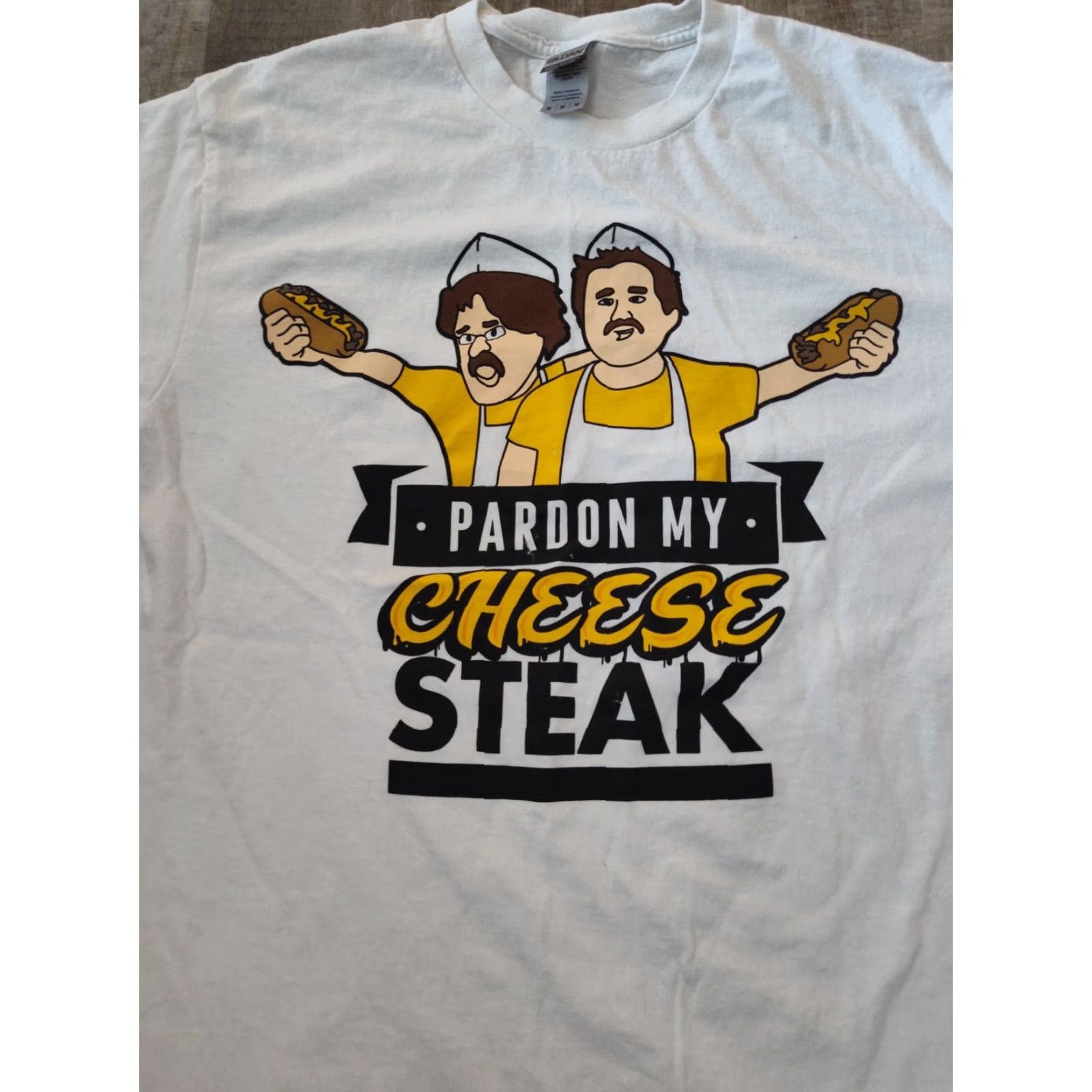 Gildan GILDAN Pardon My Cheese Steak White T-Shirt Medium Mens Size US M / EU 48-50 / 2 - 2 Thumbnail