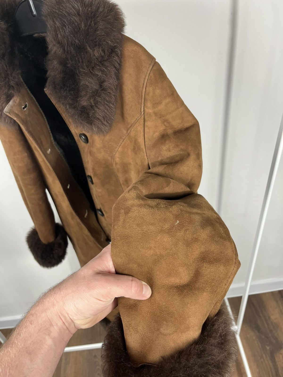 Other Vintage Brown Sheepskin Shearling Coat Real Fur Lined Women Size M / US 6-8 / IT 42-44 - 8 Thumbnail