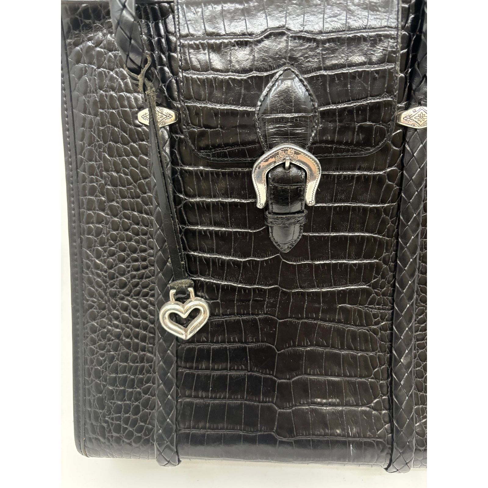 Brighton Vintage BRIGHTON Black Croc Embossed Leather Shoulder Bag Size ONE SIZE - 5 Thumbnail