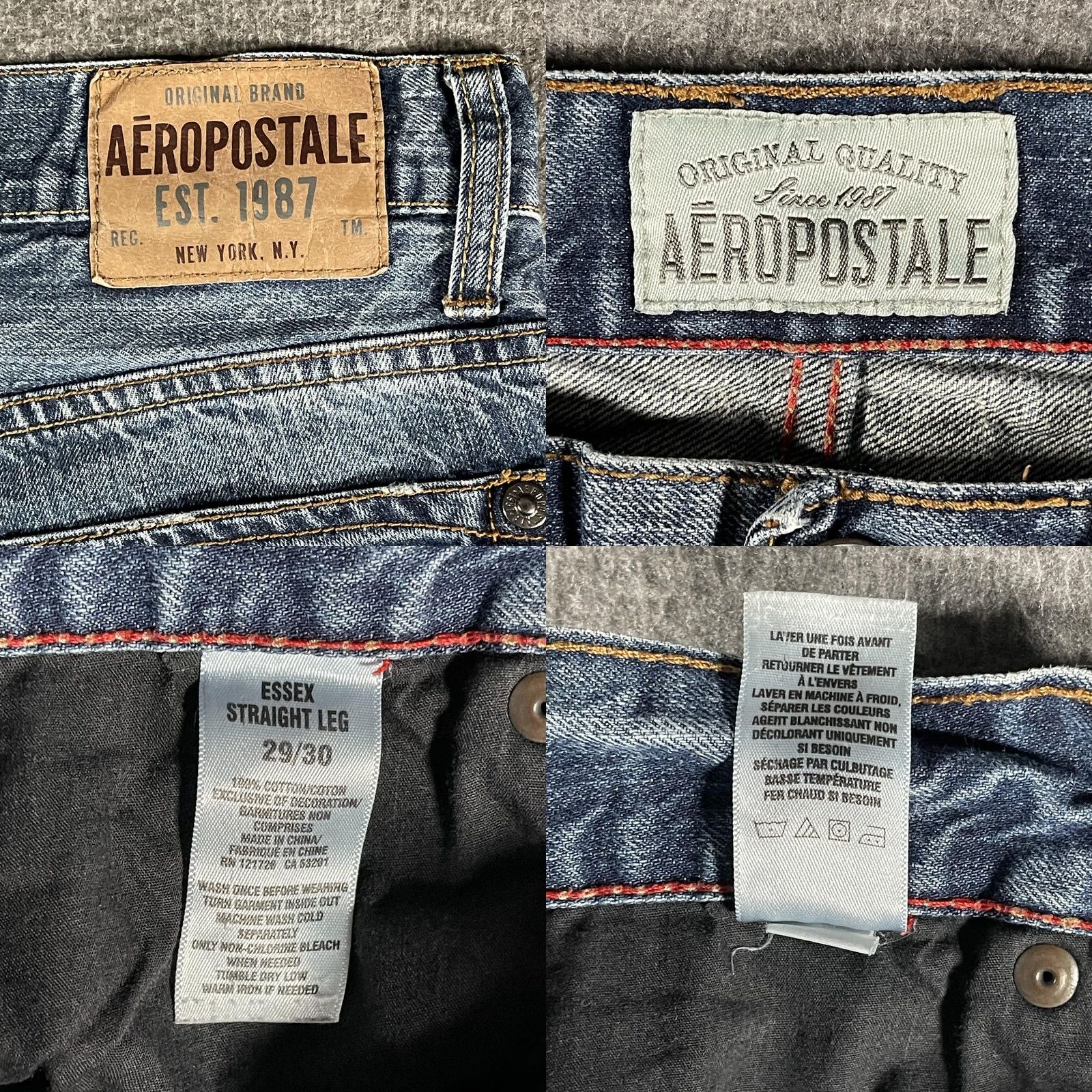 Vintage Aéropostale Essex Jeans Mens 29x30 Blue Denim Distressed Music Patch Straight Leg Casual Rock Mens Size US 29 - 8 Thumbnail