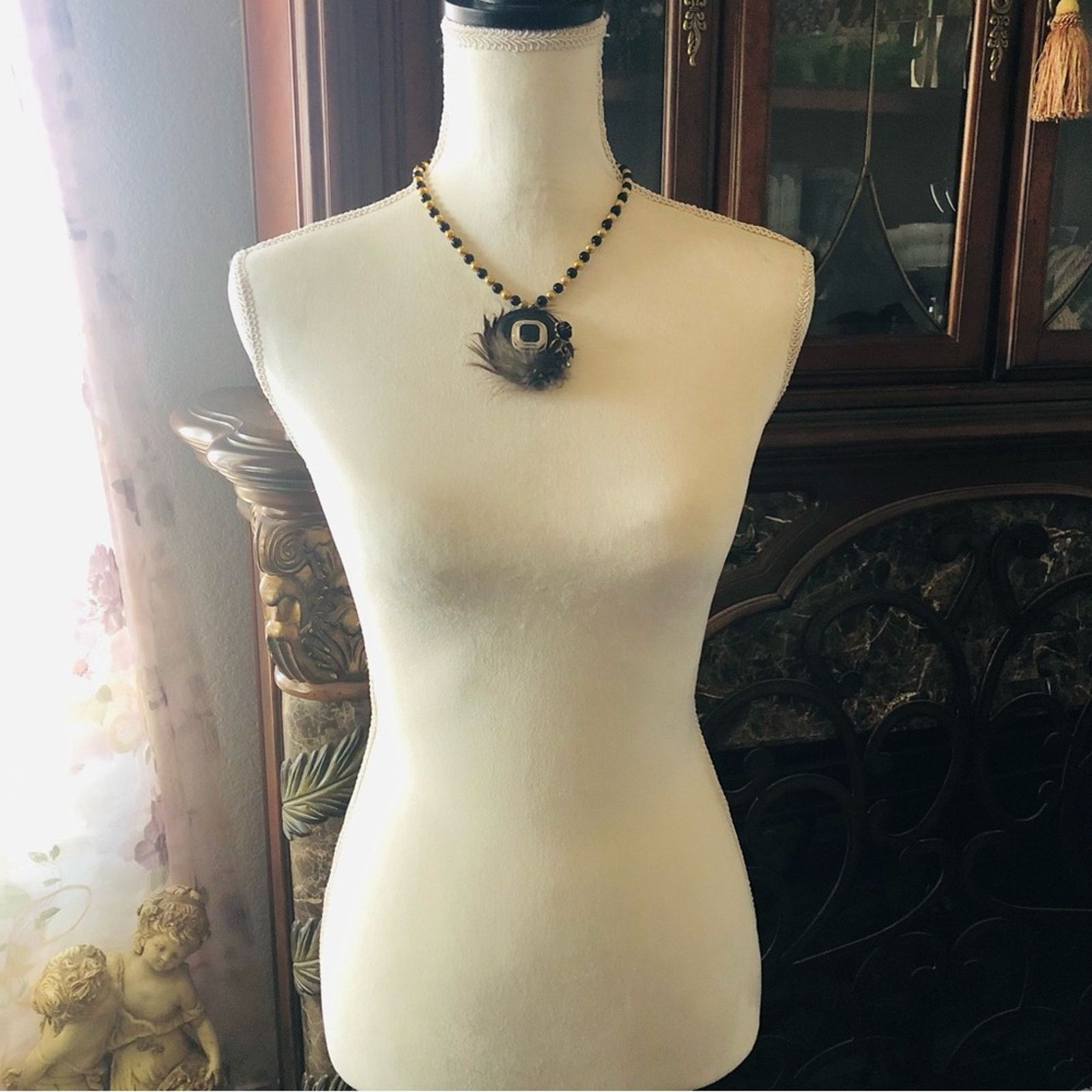 Handmade Handcrafted repurpose enamel feather crystal Pearl necklace Size ONE SIZE - 6 Thumbnail