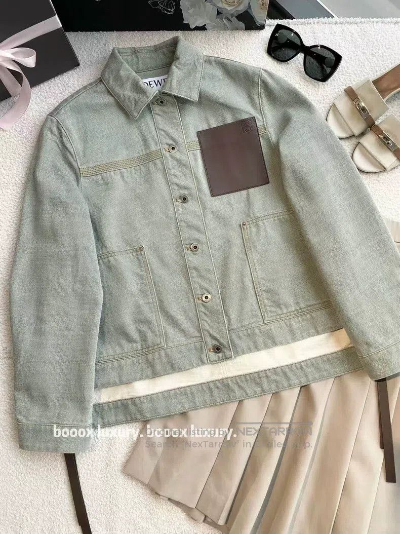 Loewe Loewe Cotton Khaki Green Leather Paneling Jacket Size XS / US 0-2 / IT 36-38 - 1 Thumbnail