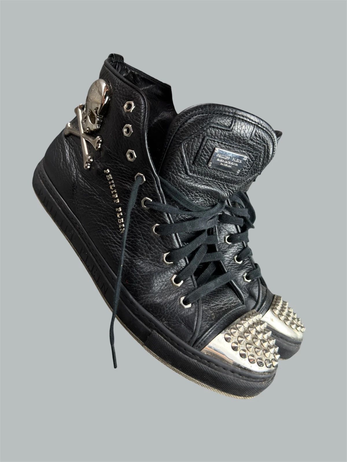 Philipp Plein high top leather spike trainers with box