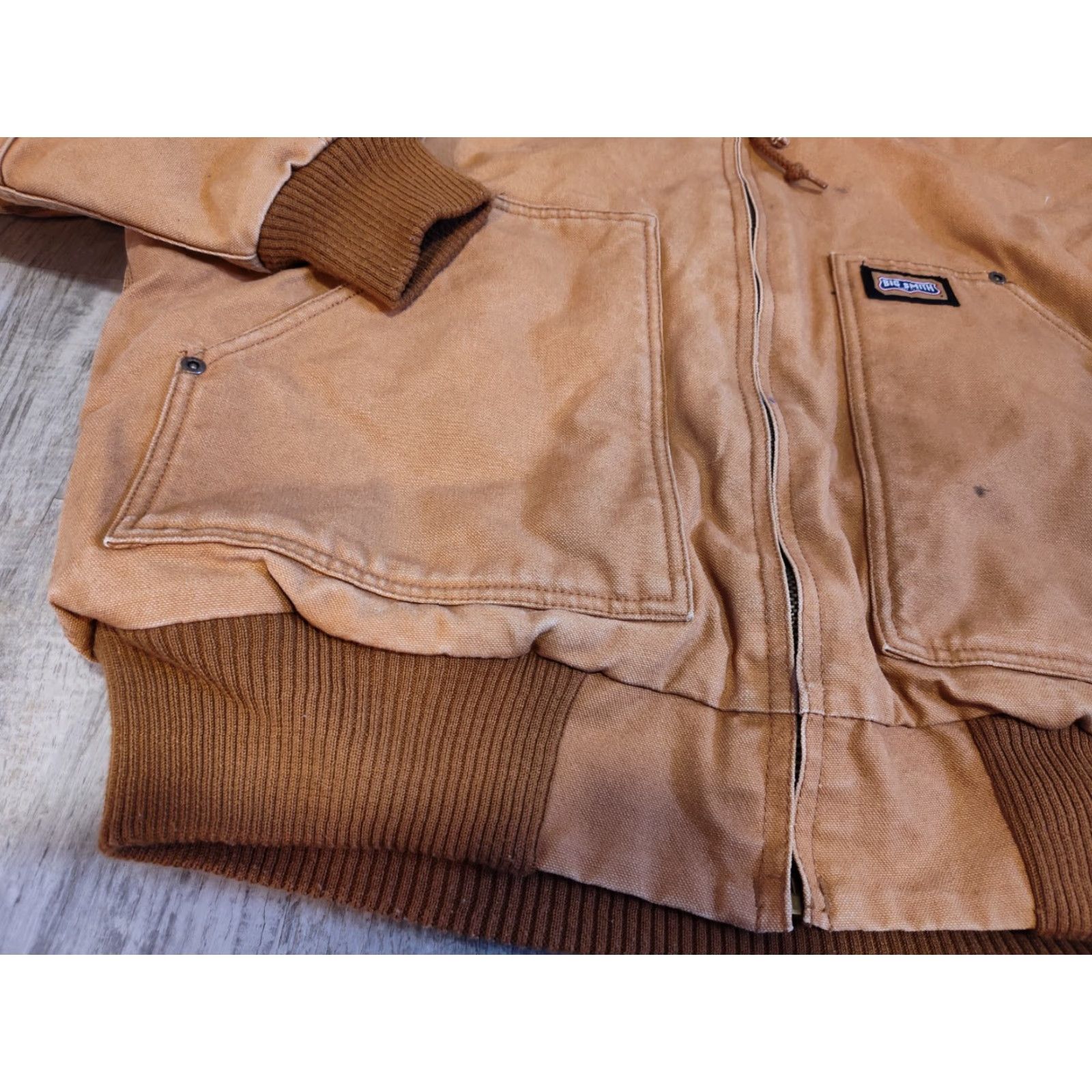 Vintage Big Smith Jacket Mens L Brown Canvas Zip Up Hooded Fleece Lined Workwear Casual Overcoat Seasonal Fall Winter Size US L / EU 52-54 / 3 - 2 Thumbnail