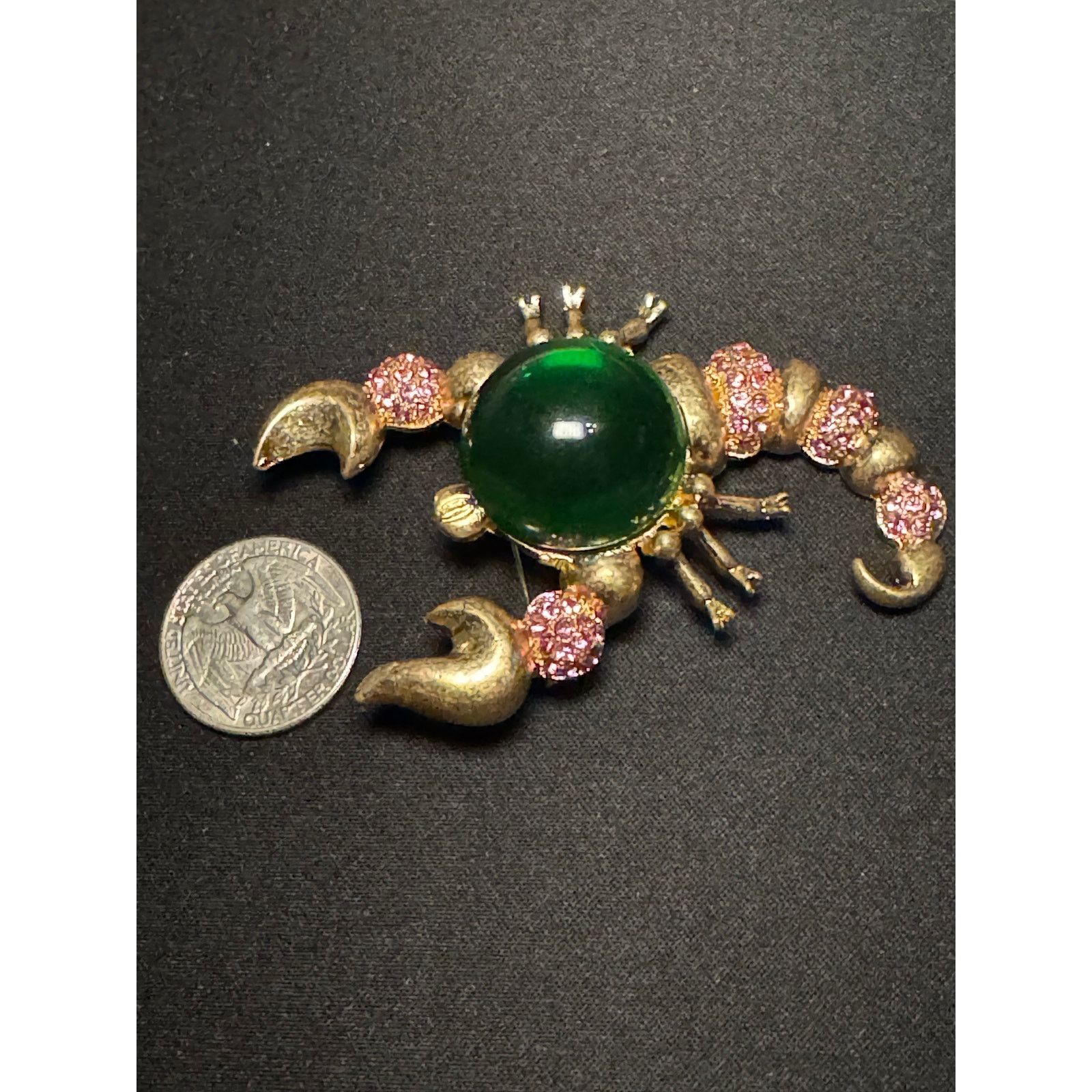 Other Large Green Cabochon Gold Tone Brooch Pink Rhinestones Size ONE SIZE - 3 Thumbnail