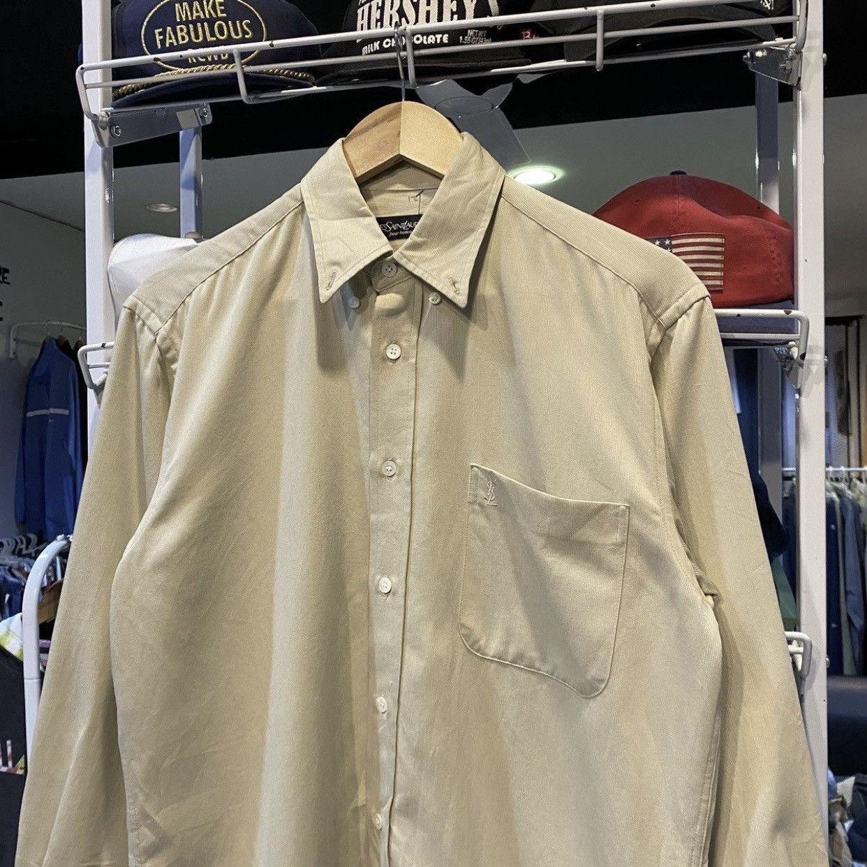 Yves Saint Laurent Vintage Yves Saint Laurent Beige Button Up Shirt Archive YSL Size US L / EU 52-54 / 3 - 3 Thumbnail