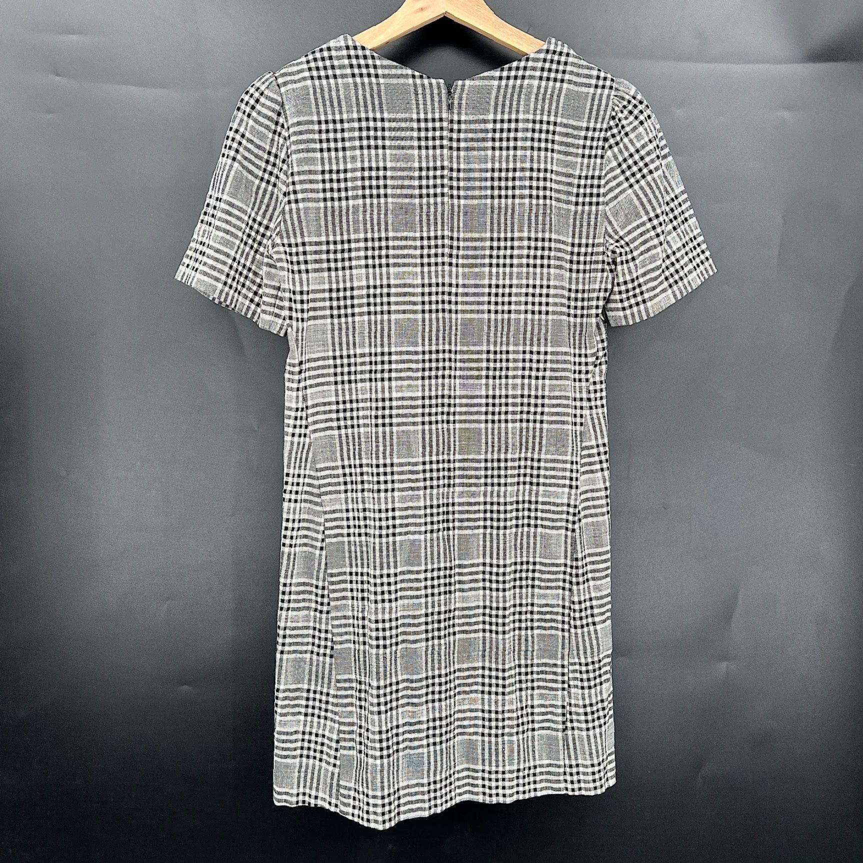 VINTAGE Zara puff sleeve mini dress black white plaid with gingham academia  cutesy XS