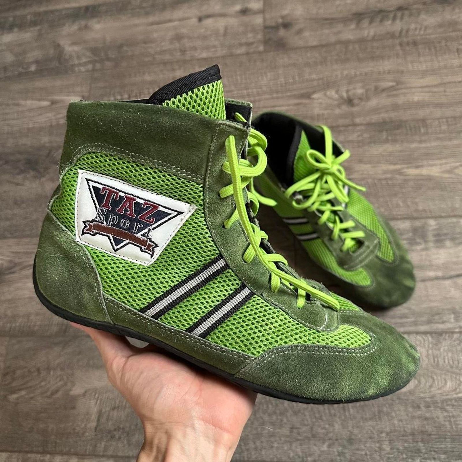 Vintage Vintage Hi Top Striped Slim Green Wrestling Shoes  display picture 3