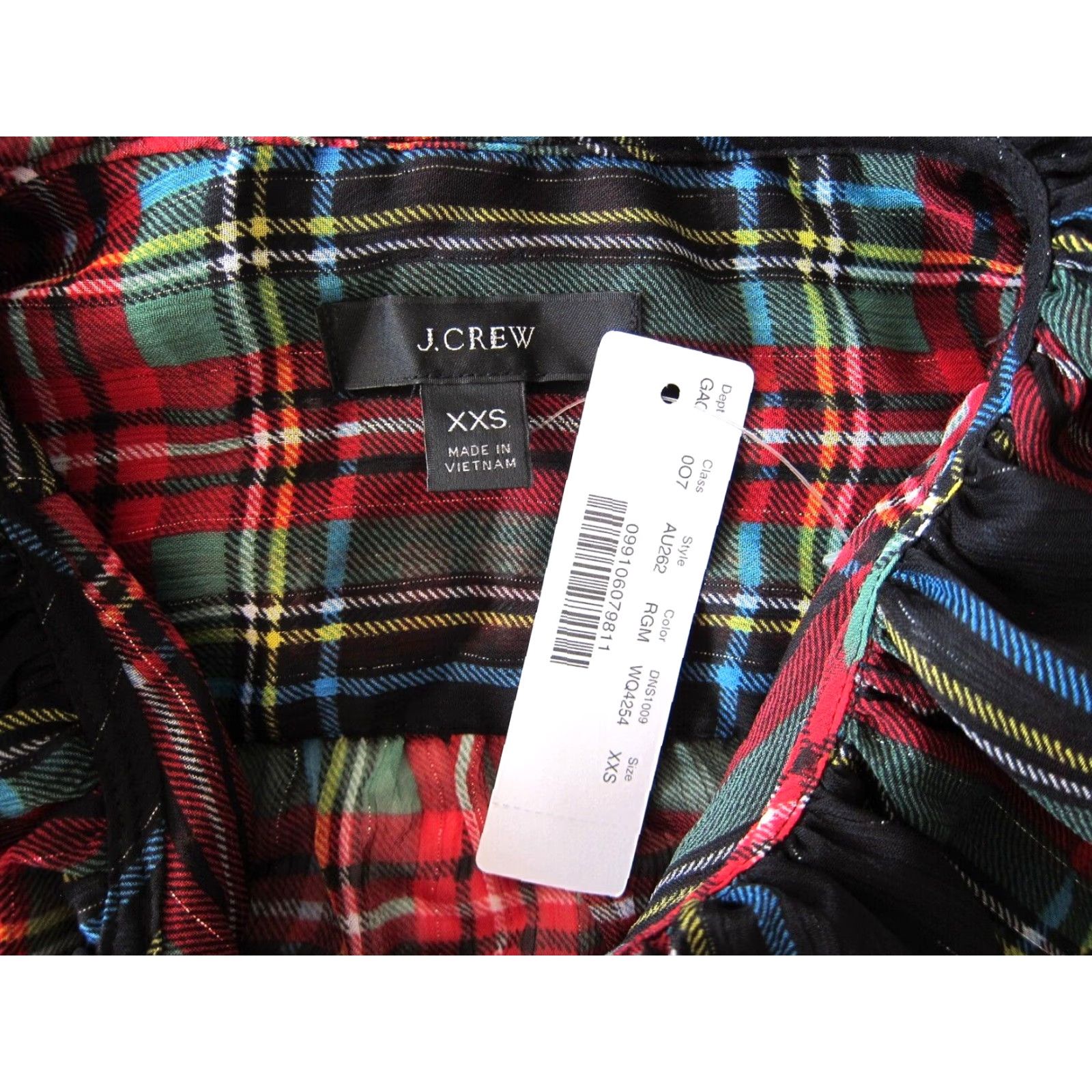 J.Crew NWT J.Crew Blouse Sleeveless Ruffle Neck Button Down Plaid Green XXS Women's Size XXS / US 00 / IT 34 - 4 Thumbnail