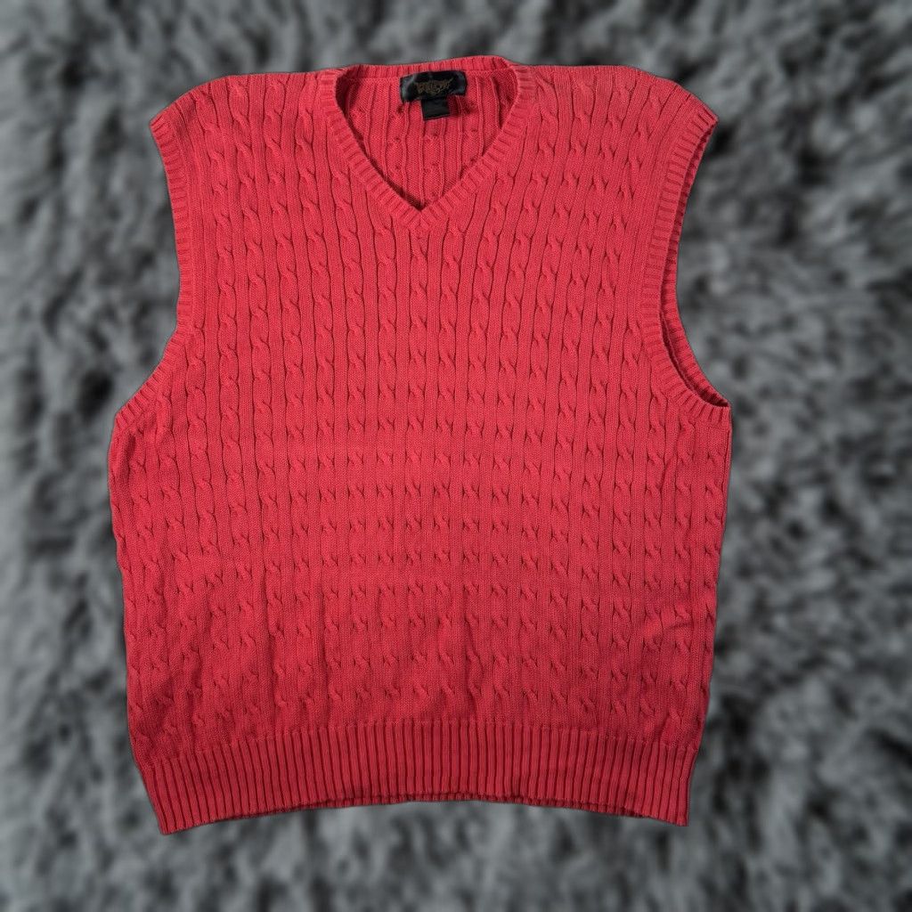 Vintage VINTAGE Y2K Sweater Vest XXL Red 100% Cotton Cable Knit Preppy Academia Heritage Men Vest 90s Christmas Holiday Retro Size US XXL / EU 58 / 5 - 1 Thumbnail