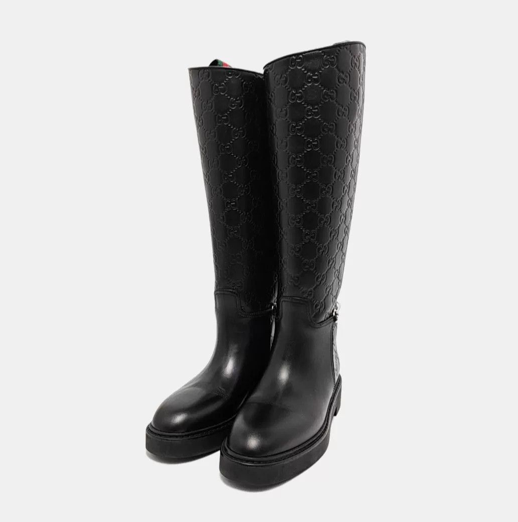 Gucci Gucci Calf Leather GG Monogram Long Boots Size US 5 / IT 35 - 1 Thumbnail
