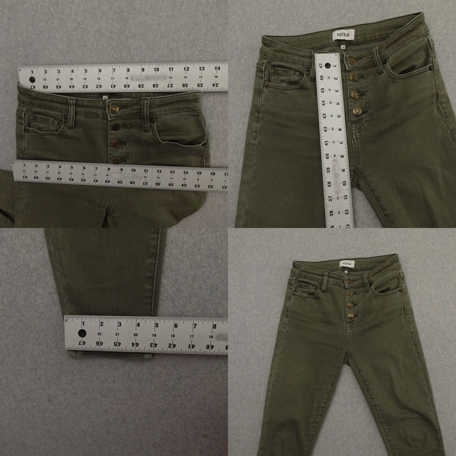 Pistola PISTOLA Jeans Womens 25 (25X27) Green High Rise Button Fly Stretch Lightweight - Regular Fit, Denim, Solid, Straight, Size 25, Green, Women, Jeans Size 42" / US 20 - 8 Thumbnail