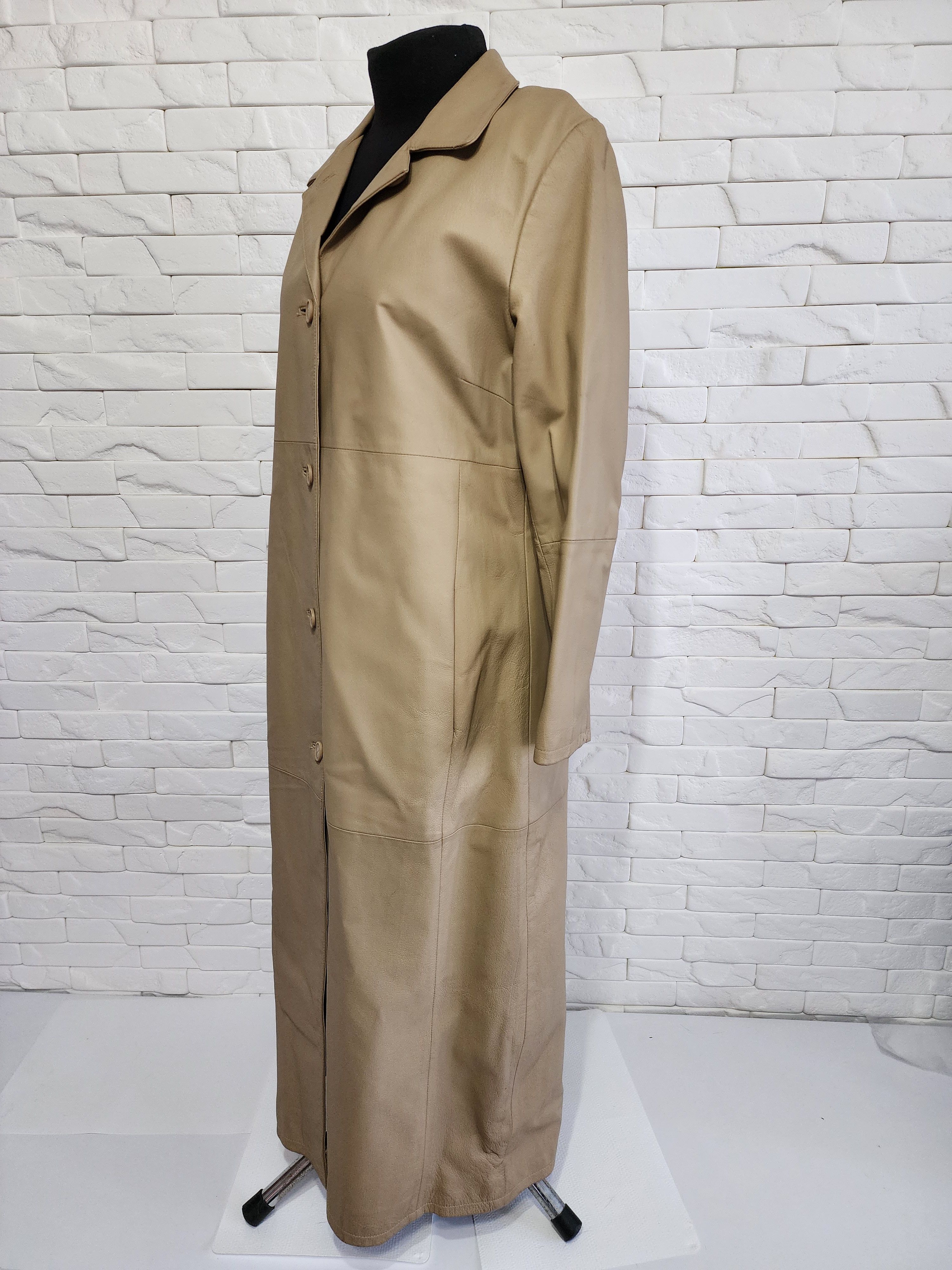 Genuine Leather Beige simple leather coat. Size XL / US 12-14 / IT 48-50 - 3 Thumbnail