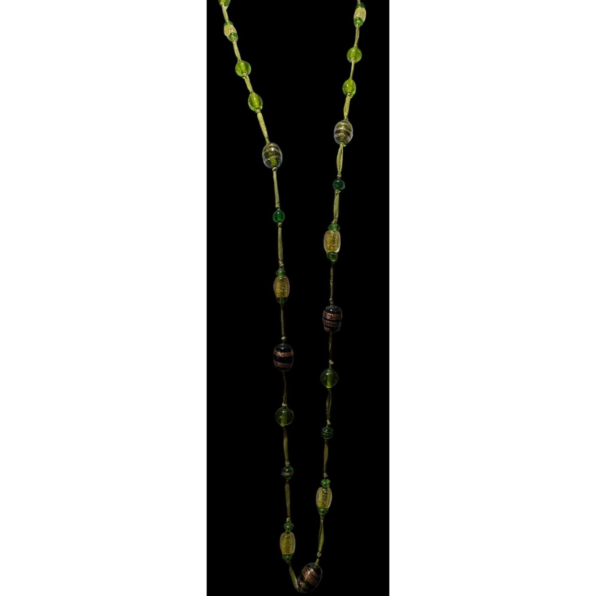 Other Handmade Green Glass Beaded Ribbon Necklace Size ONE SIZE - 3 Thumbnail