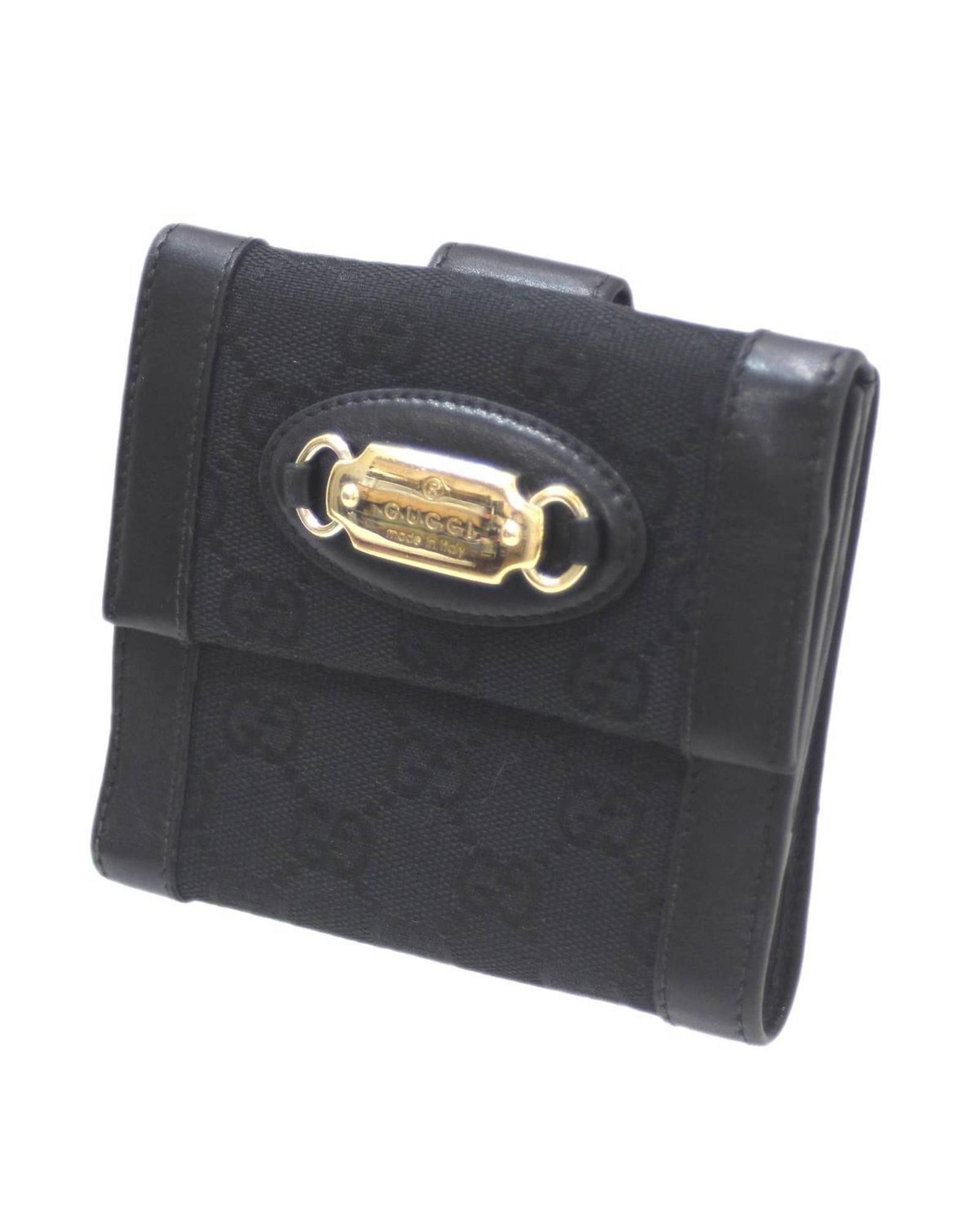 image of Gucci Black Leather Bi-Fold Wallet With Practical Design, Women's