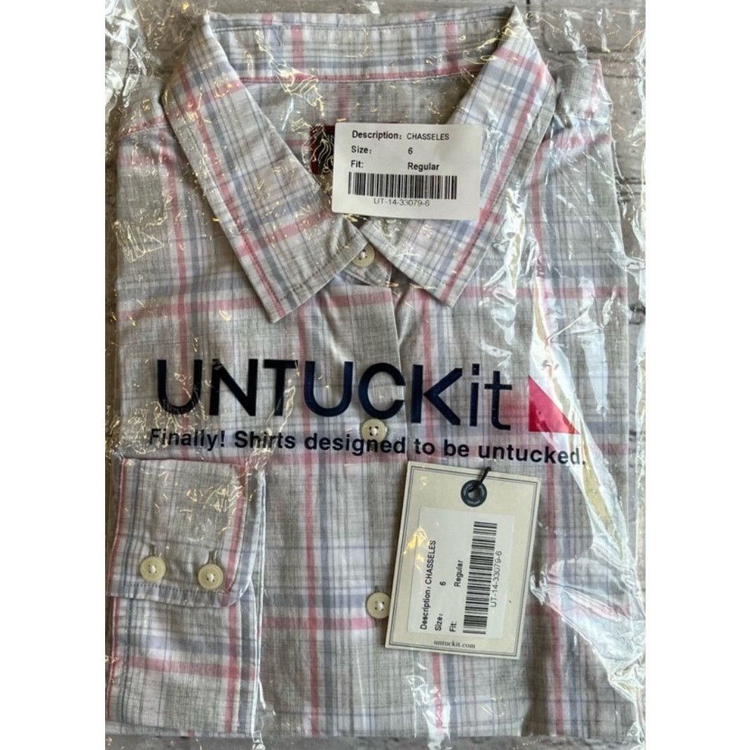 UNTUCKit UNTUCKIT Chasseles Plaid Shirt Cotton Gray Pink Size 10 Size S / US 4 / IT 40 - 9 Thumbnail