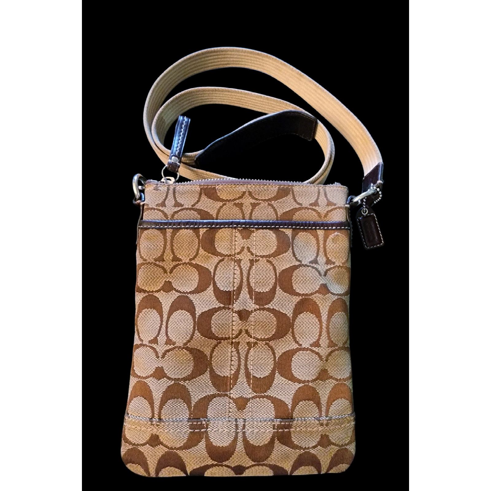 Coach crossbody canvas tan brown vintage three compartments