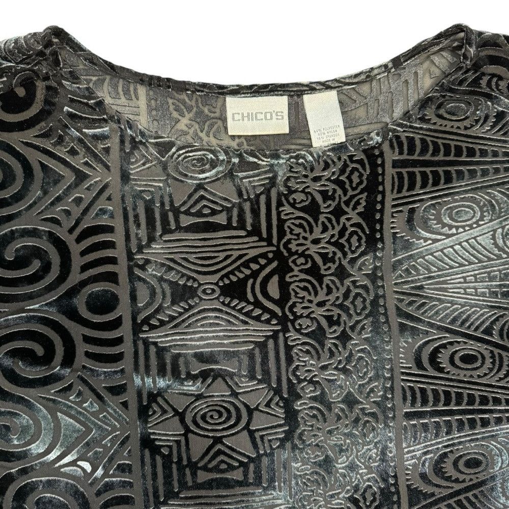 Chicos Chicos Velvet Burnout Blouse Dark Grey Long Sleeve Top Size Size L / US 10 / IT 46 - 6 Thumbnail