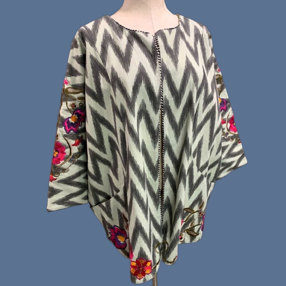 VINTAGE Rara Avis Iris Apfel Embroidered Jacket Womens 2X Plus Size Cotton White Pockets Jacket