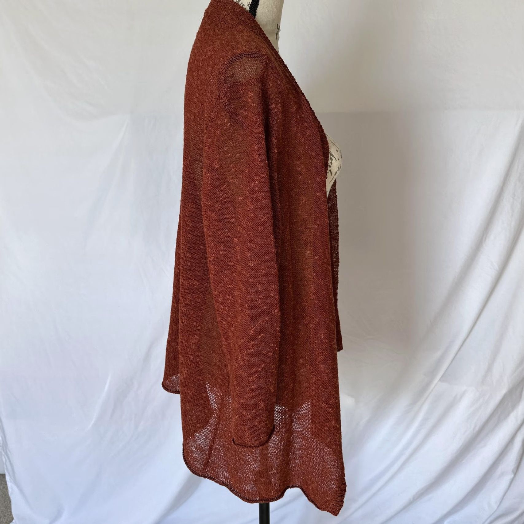 Eileen Fisher Eileen Fisher Cardigan Sweater Womens 1X Rust Open Knit Lightweight Draped Bohemian Size XL / US 12-14 / IT 48-50 - 6 Thumbnail