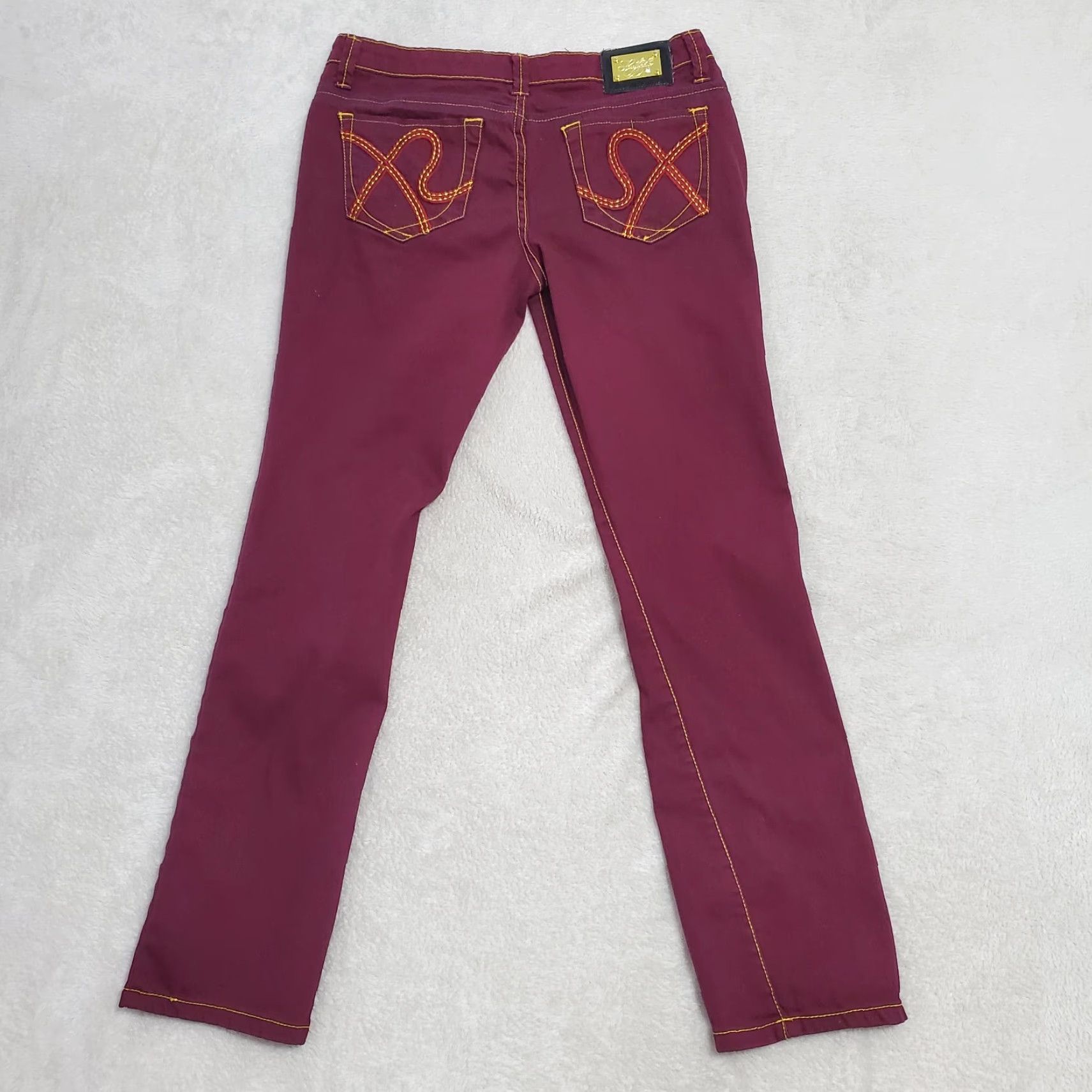 Southpole Southpole Jeans Women 7 Burgundy Low Rise Skinny Embroidered Stretch Pockets 90s Size 28" / US 6 / IT 42 - 3 Thumbnail