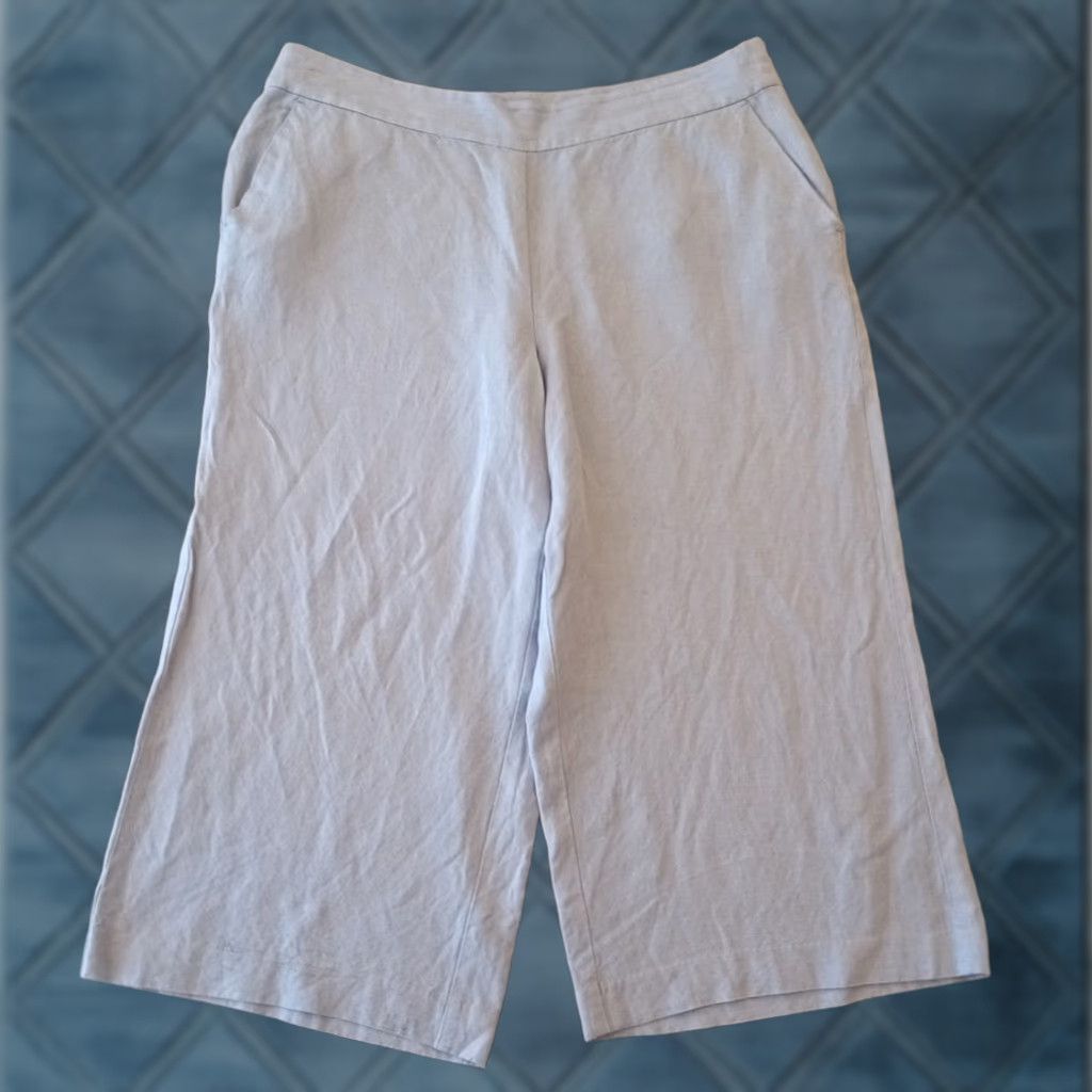 Ann Taylor Ann Taylor Loft Capri Pants Womens Size 14 Blue Wide-Leg Linen Blend Pockets 36x21 Size 36" / US 14 / IT 50 - 1 Thumbnail