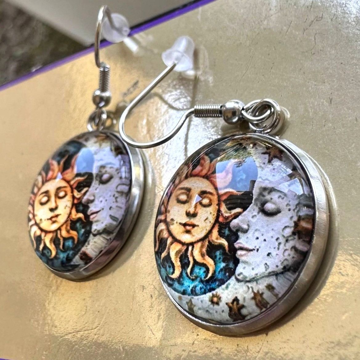 Handmade Sun Moon Earrings Navy Blue Eclectic Planet Astrology Zodiac Size ONE SIZE - 8 Thumbnail