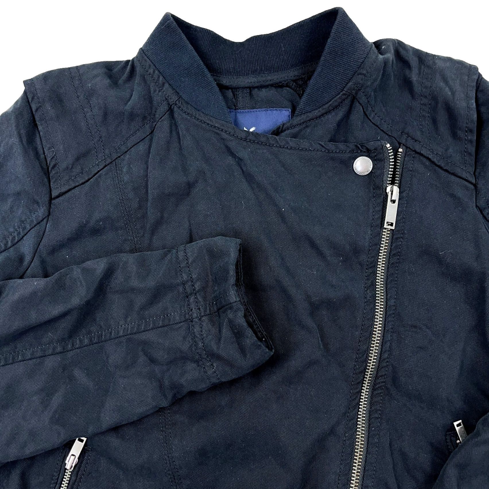 American Eagle Outfitters American Eagle Bomber Jacket Women Small Black Lightweight Full Zip Casual Retro Hipster Size S / US 4 / IT 40 - 2 Thumbnail