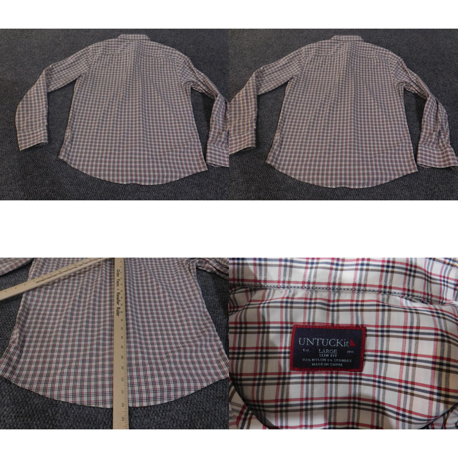 UNTUCKit UNTUCKit Shirt Mens Large White Red Blue Plaid Button Down Slim Fit Long Sleeve Size US L / EU 52-54 / 3 - 8 Thumbnail