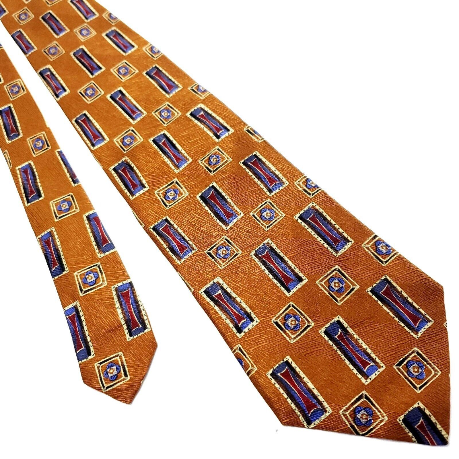 Designer Ferrell Reed Brown Silk Tie Woven Geometric Size ONE SIZE - 1 Thumbnail