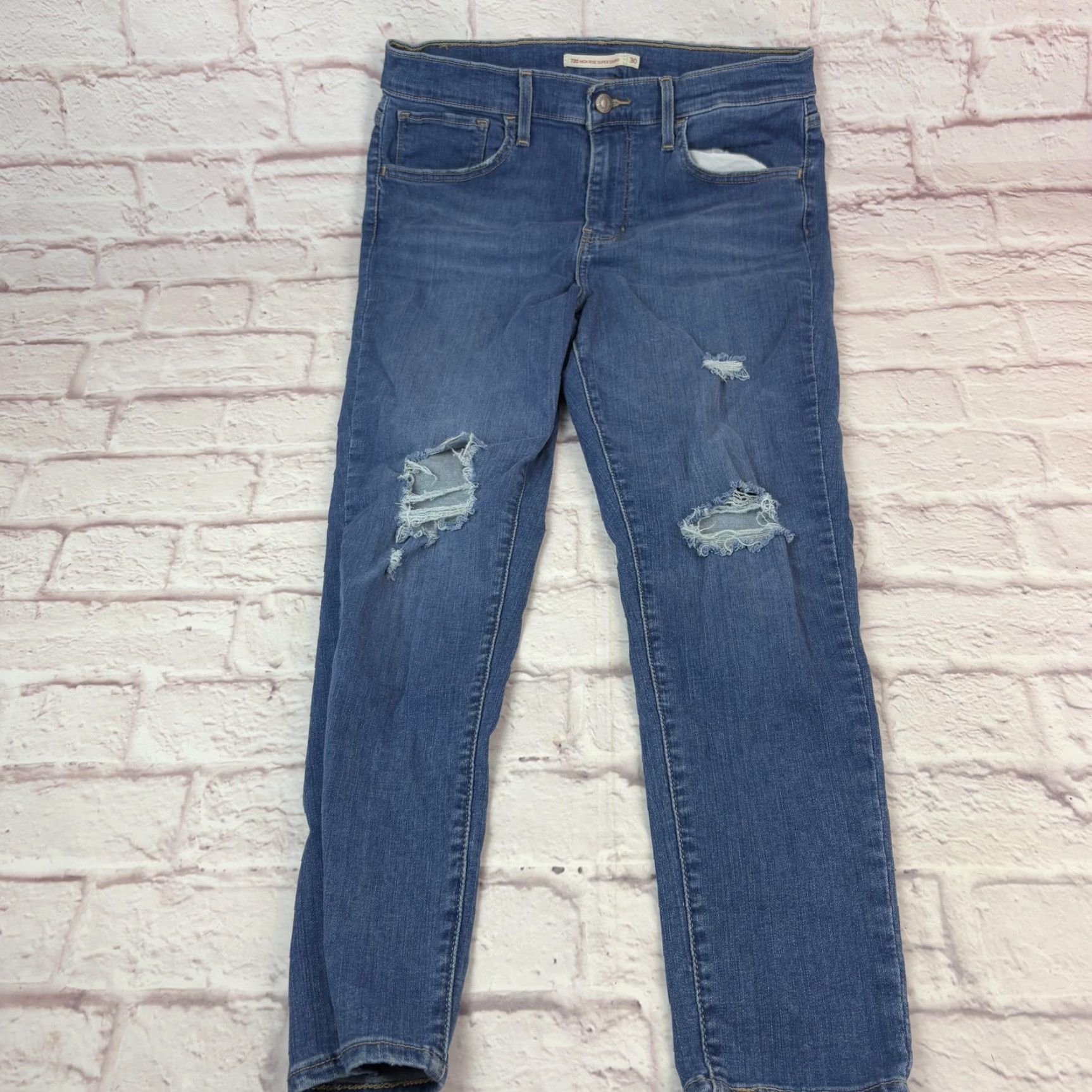 Levi's Levi's 720 High Rise Super Skinny Jeans Womens 30 Blue Denim Distressed Ankle Jeans 5-Pocket Design Slim Zip Fly Womens Size 30" / US 8 / IT 44 - 2 Thumbnail