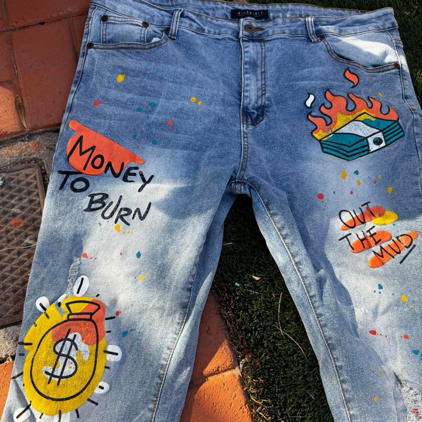 Other Men's 42x32 Custom Painted No Society Jeans Size US 44 / EU 60 - 3 Thumbnail