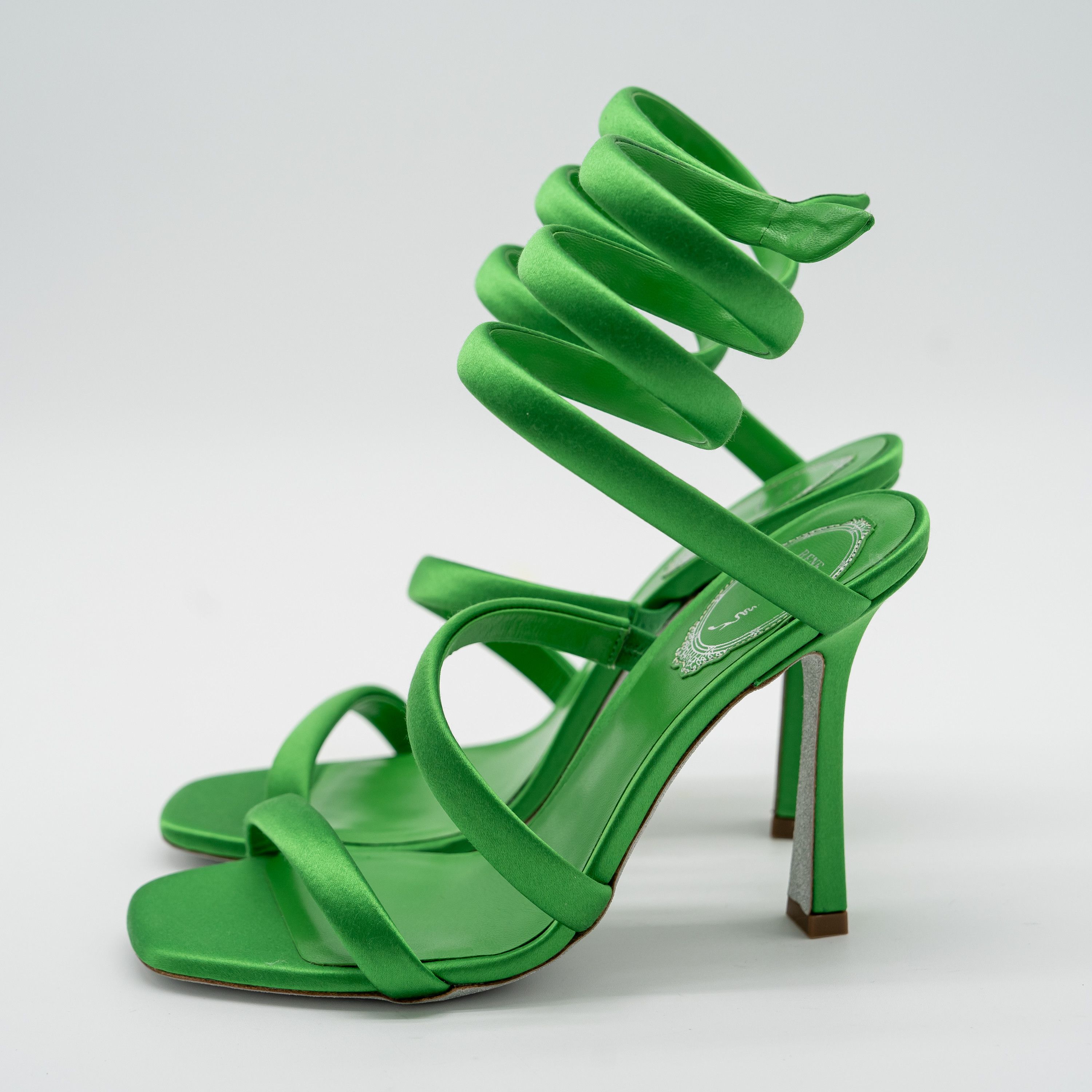 Rene Caovilla 37.5 7.5 US Rene Caovilla Cleo Green Sandals Heels 105 Satin Size US 7.5 / IT 37.5 - 3 Thumbnail