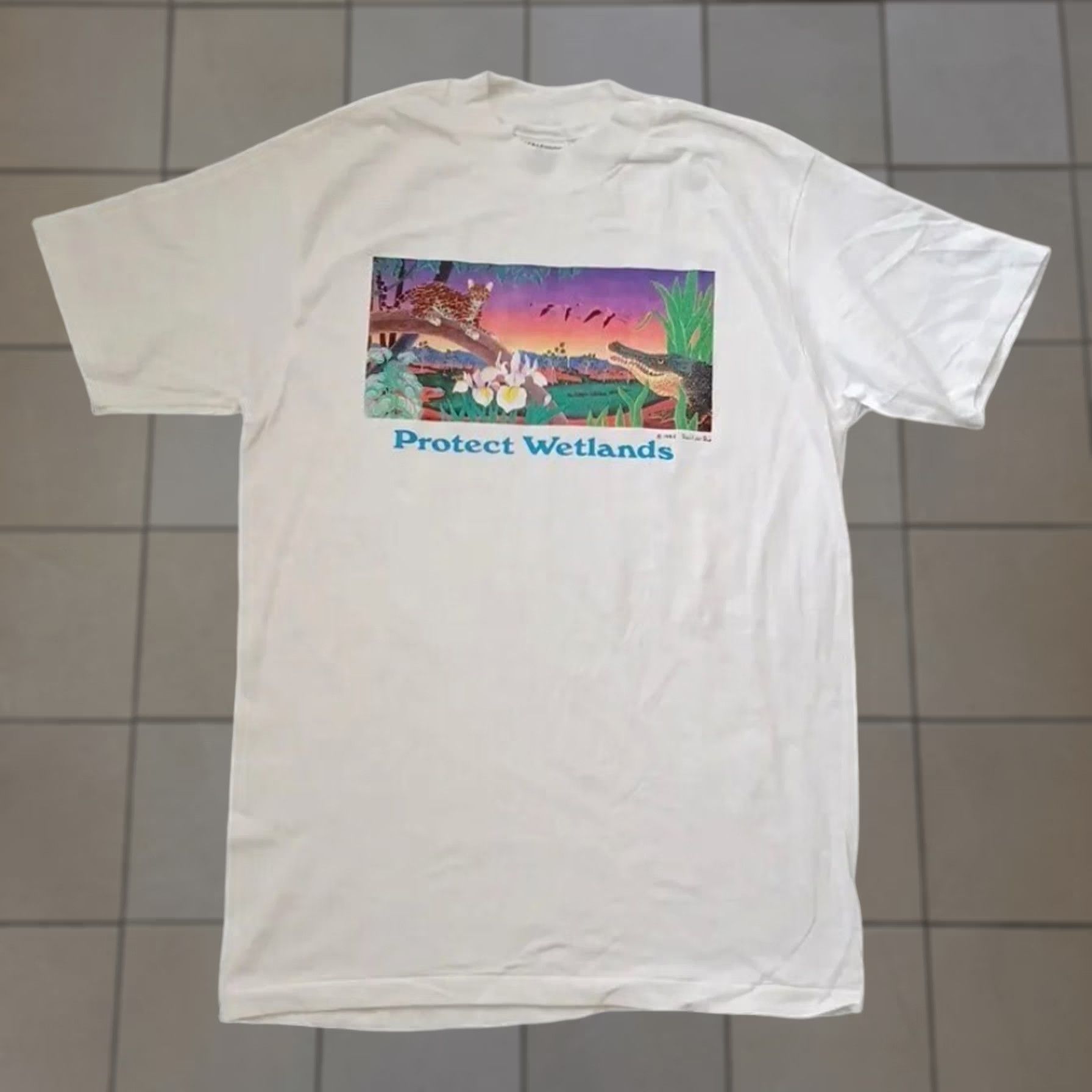 Hanes VINTAGE Hanes Beefy-T Protect Wetlands Mens T-Shirt White 1998 Nature Animals Trees USA Shirt M Mens Size US M / EU 48-50 / 2 - 1 Thumbnail