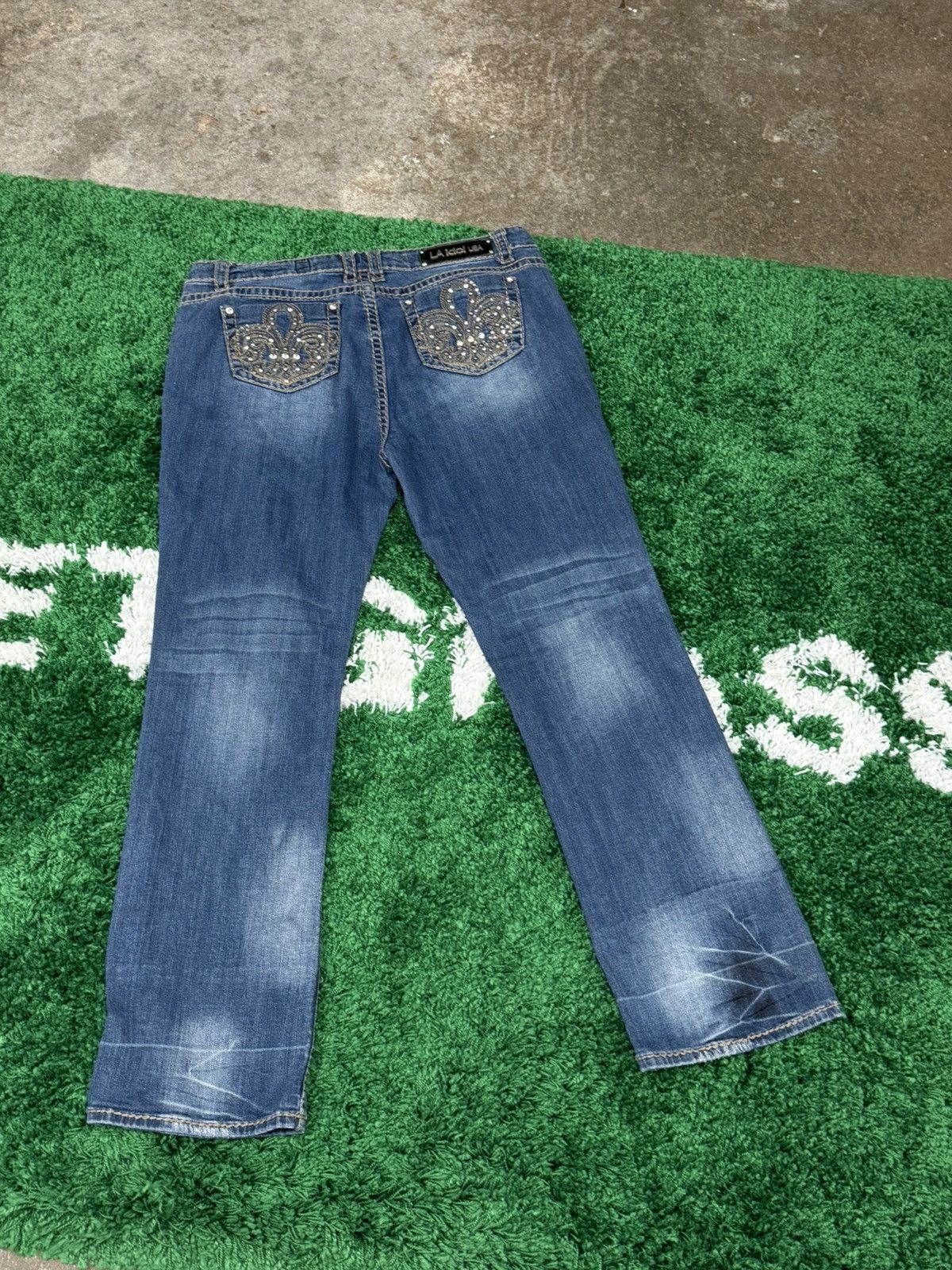 Vintage Vintage Rhinestone LA Idol USA Denim Stone Contrast Jeans Size 38" / US 16 / IT 52 - 6 Thumbnail