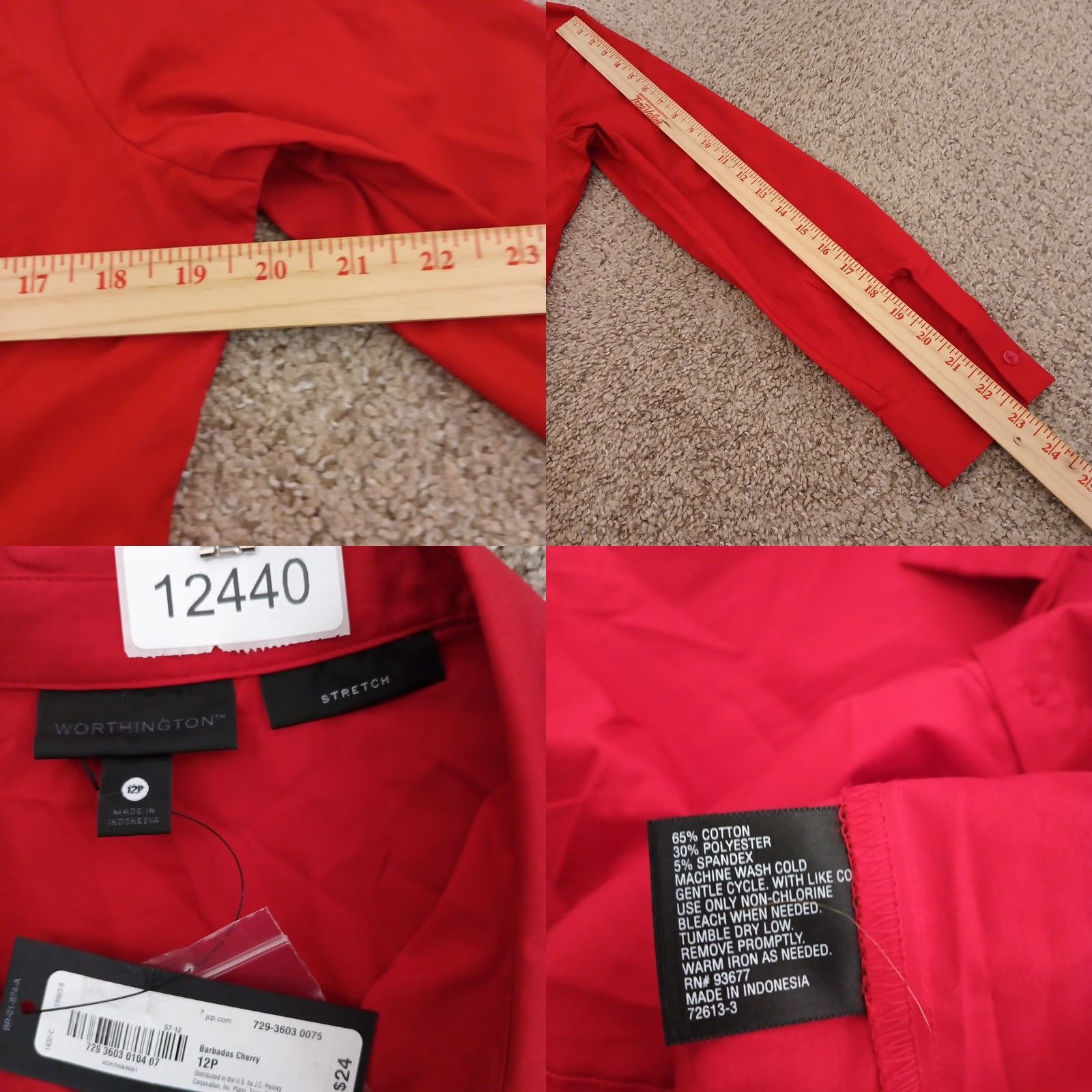 Worthington Worthington Shirt Womens 12P Petite Red Long Sleeve Button Up Cotton Blend New Size XL / US 12-14 / IT 48-50 - 8 Thumbnail