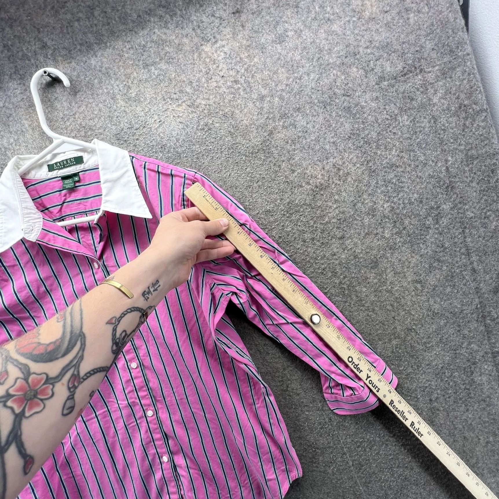 Ralph Lauren Lauren Ralph Lauren Shirt Womens Medium Pink Stripe Button Front 3/4 Sleeve Top Size M / US 6-8 / IT 42-44 - 2 Thumbnail