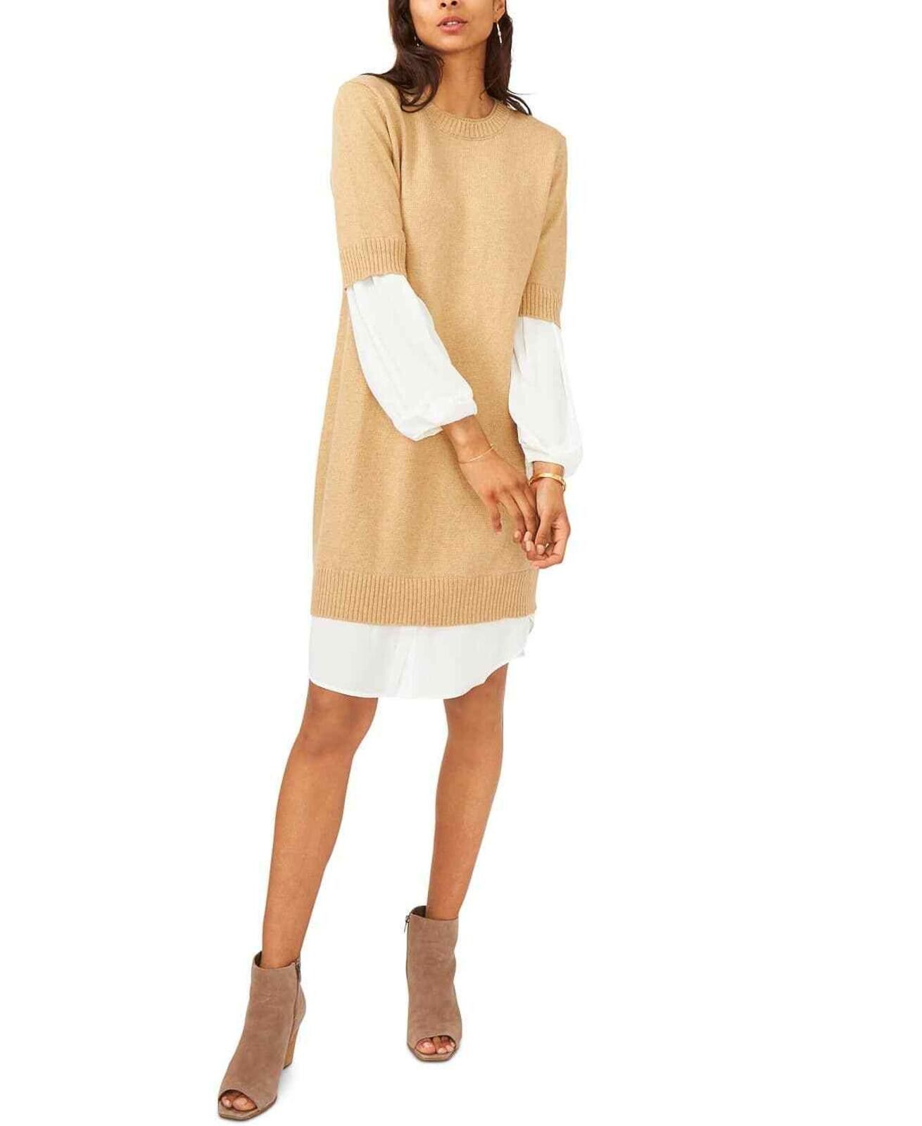 Vince Camuto Vince Camuto Women's Brown Layered-Look Sweater Dress M Size M / US 6-8 / IT 42-44 - 1 Thumbnail