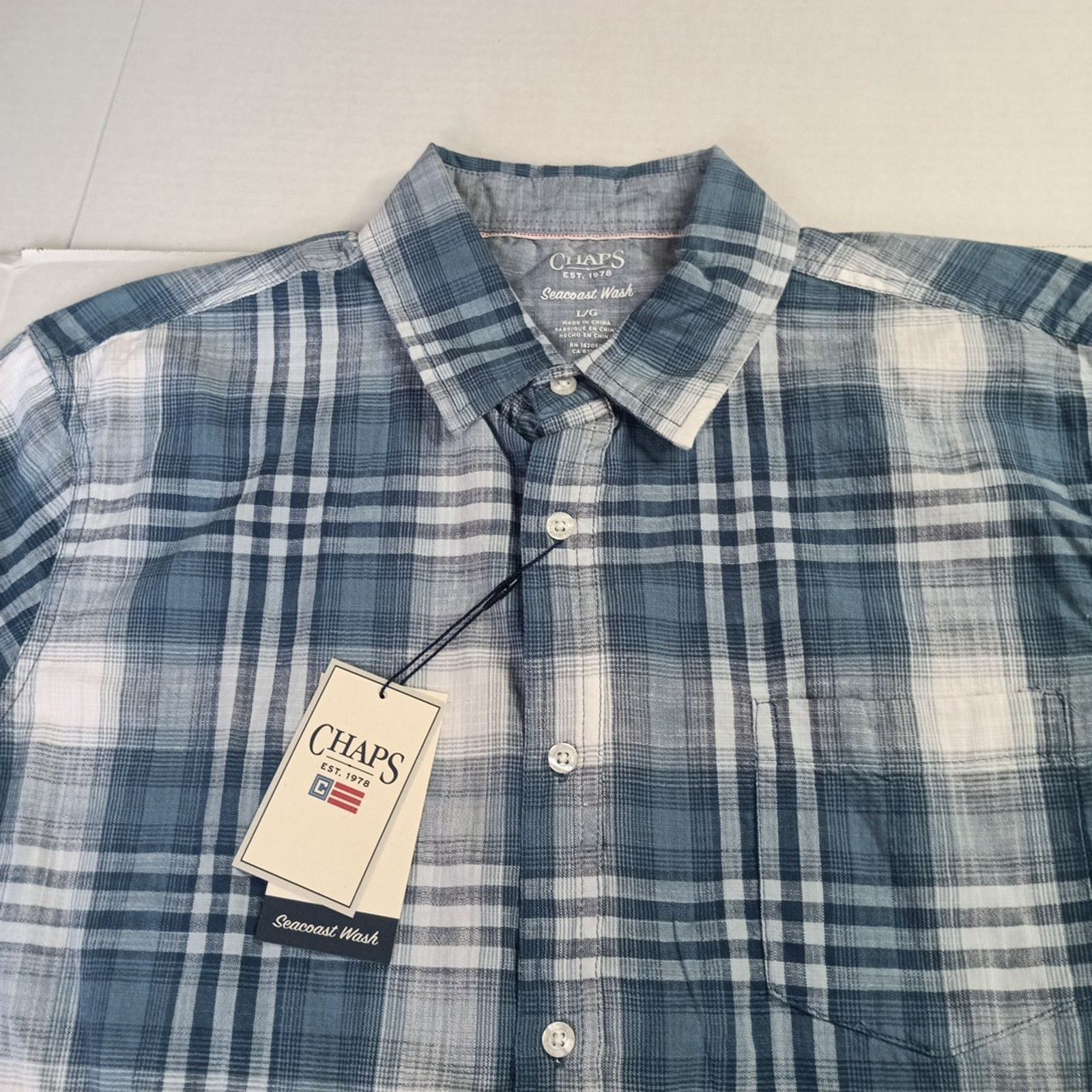 Chaps Chaps Seacoast Wash Chambray Woven Shirt Men's L Blue Plaid Size US L / EU 52-54 / 3 - 2 Thumbnail
